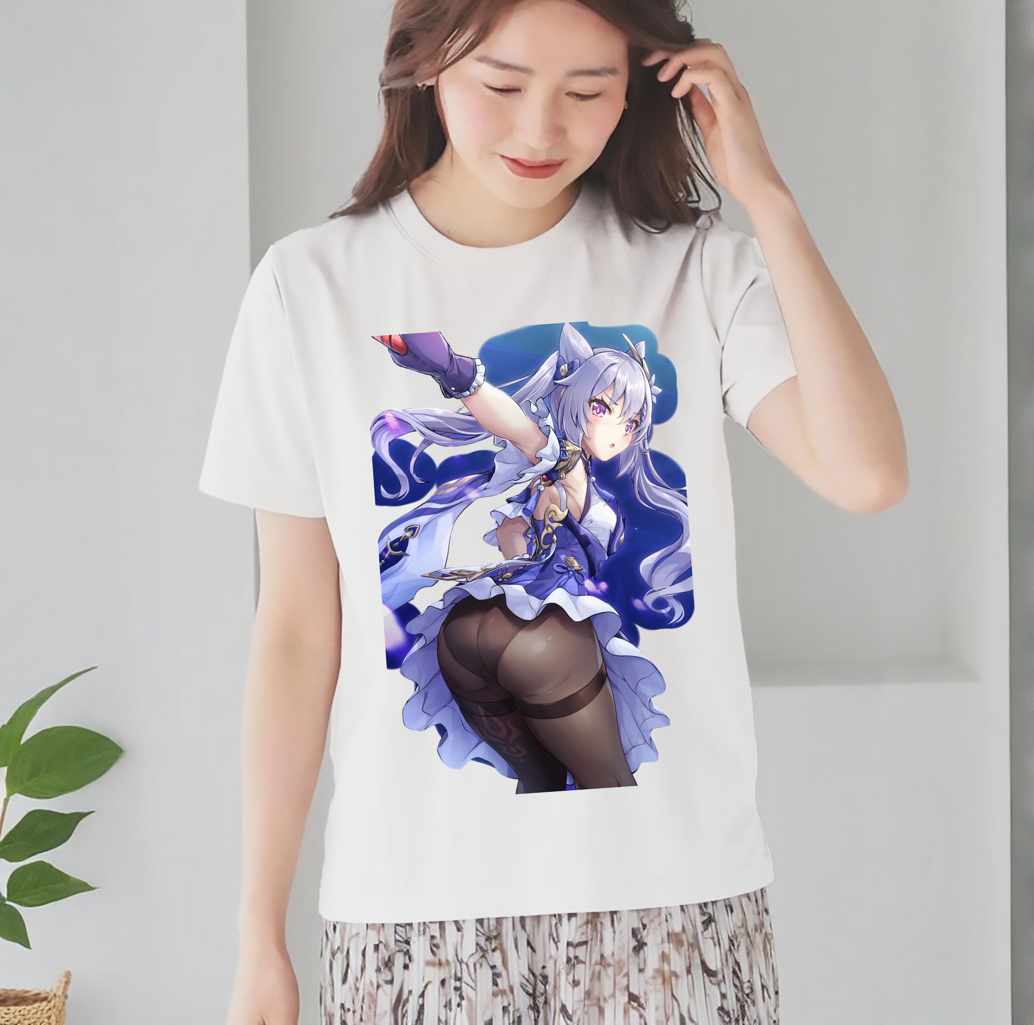 げんし神 刻晴 こくせい genshin Kokusei レディースカジュアルプリントTシャツ（綿100％）