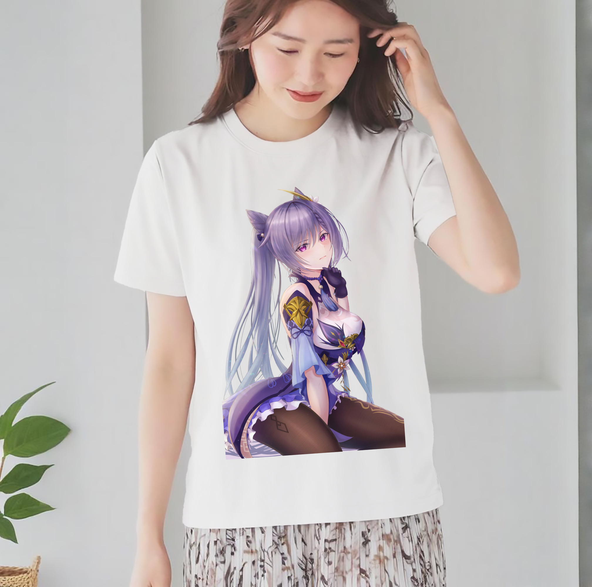 げんし神 刻晴 こくせい genshin Kokusei レディースカジュアルプリントTシャツ（綿100％）