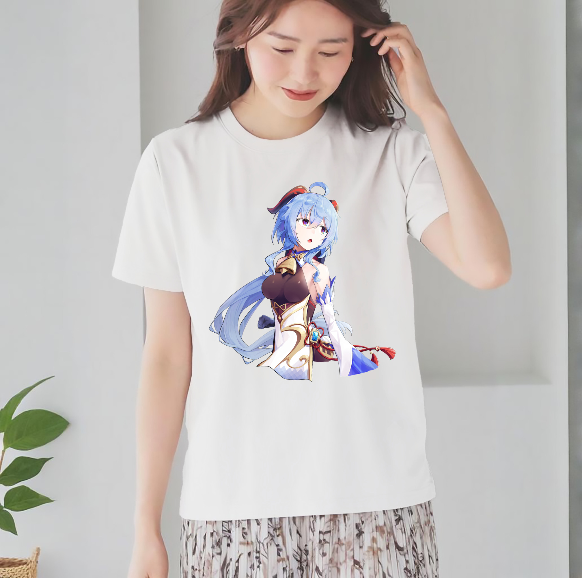 げんし神 甘雨 かんう genshin Ganyu レディースカジュアルプリントTシャツ（綿100％）