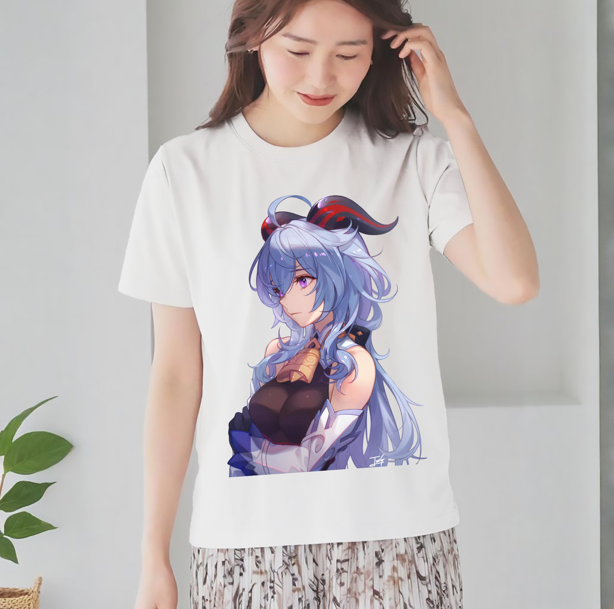 げんし神 甘雨 かんう genshin Ganyu レディースカジュアルプリントTシャツ（綿100％）