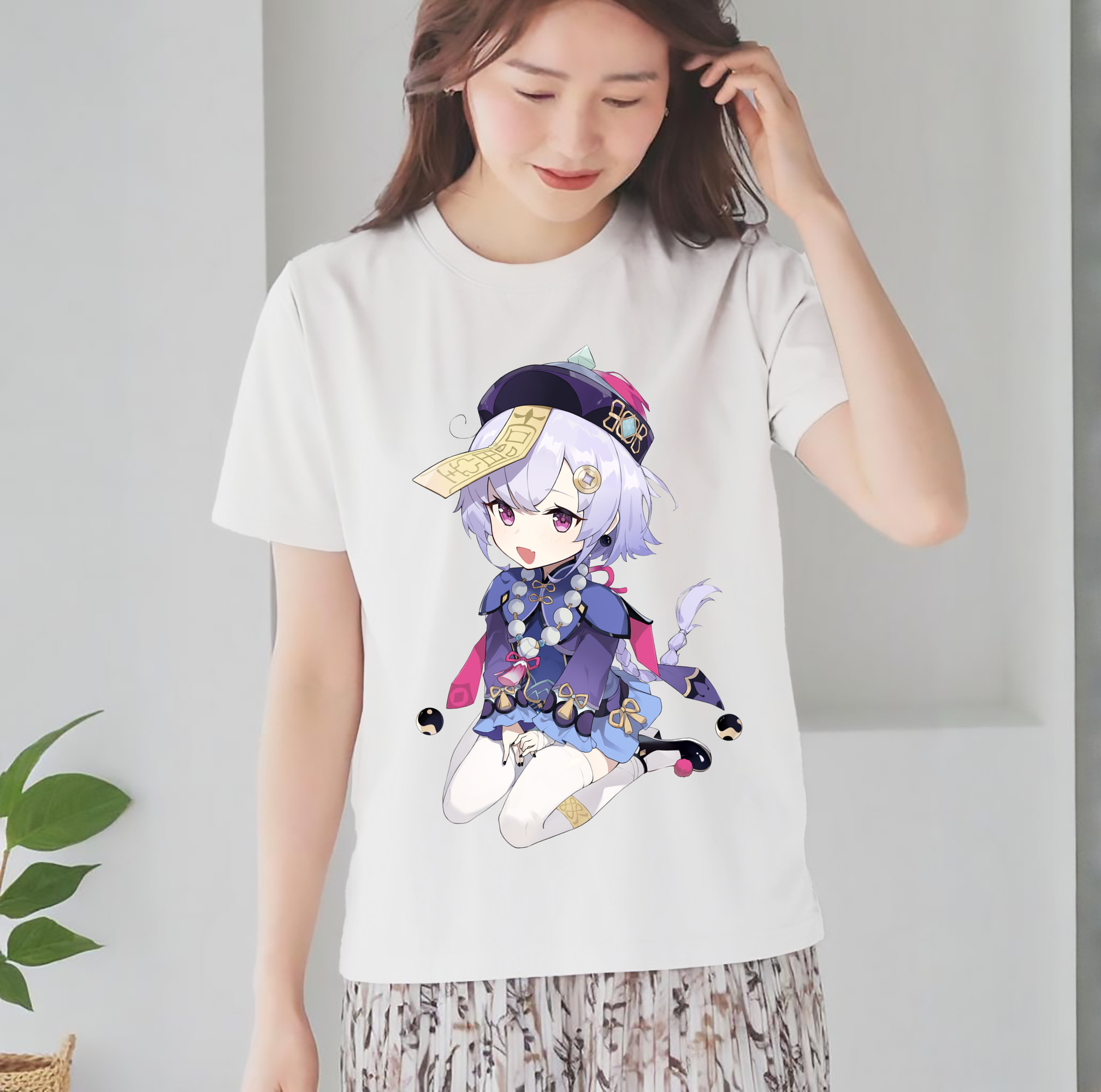 げんし神 七七 なな  genshin Nana レディースカジュアルプリントTシャツ（綿100％）