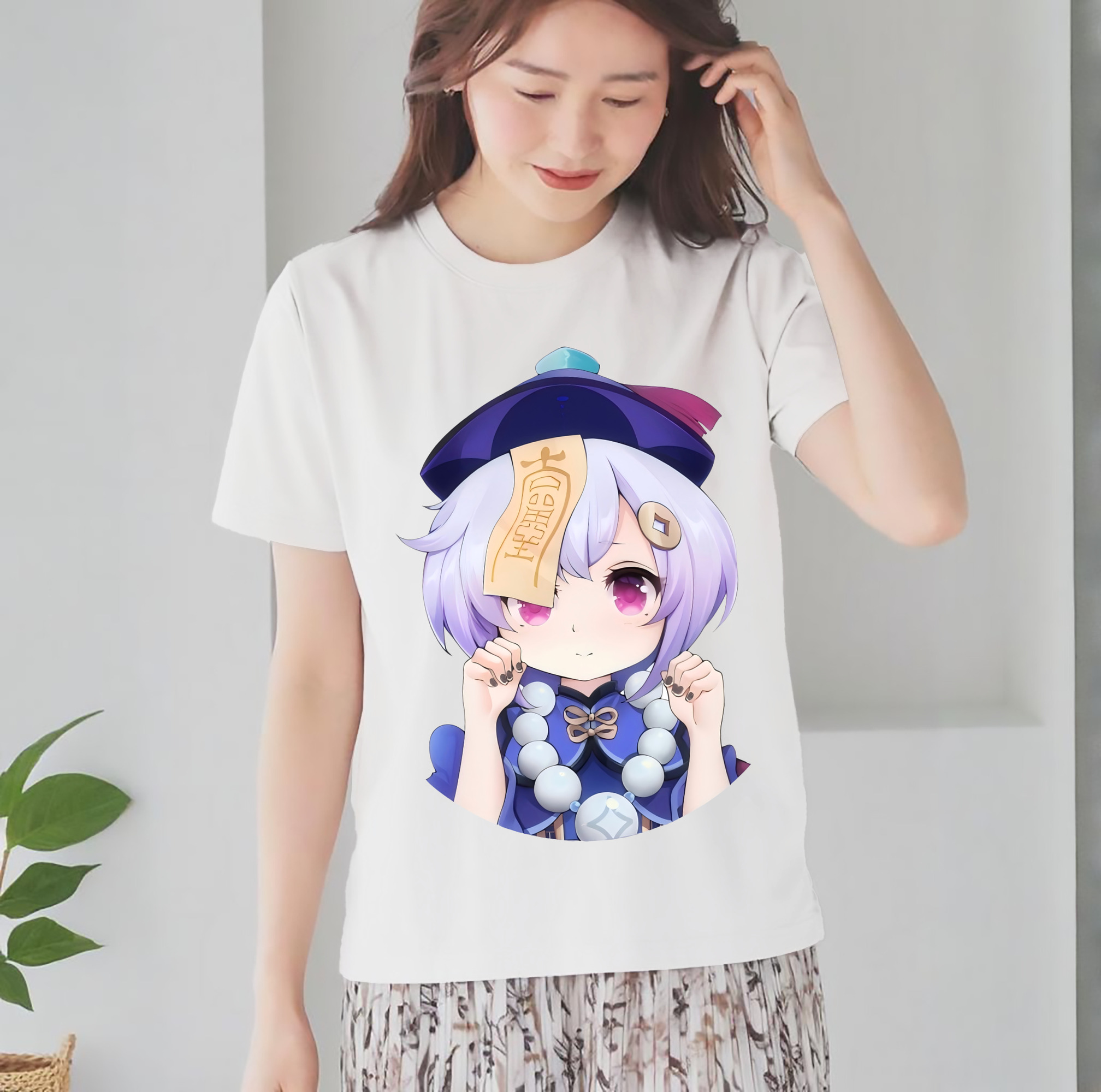げんし神 七七 なな  genshin Nana レディースカジュアルプリントTシャツ（綿100％）