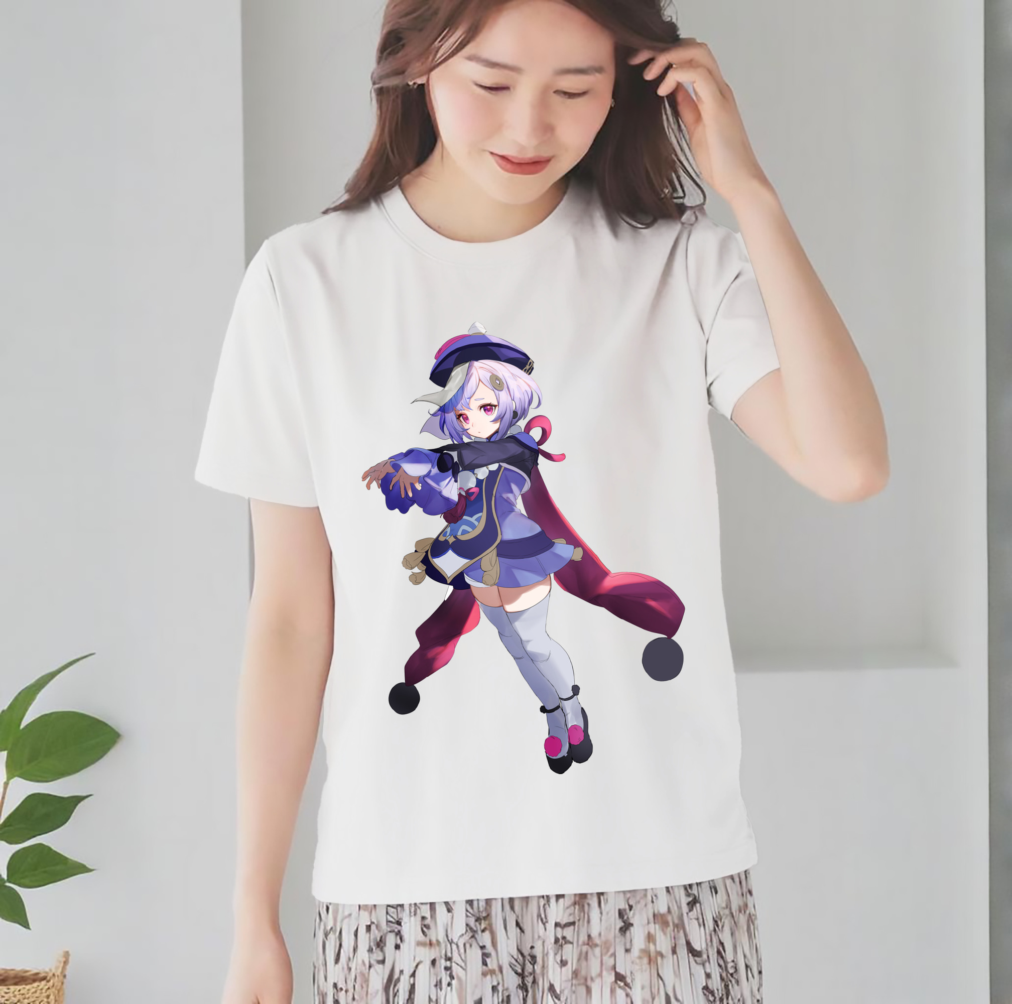 げんし神 七七 なな  genshin Nana レディースカジュアルプリントTシャツ（綿100％）