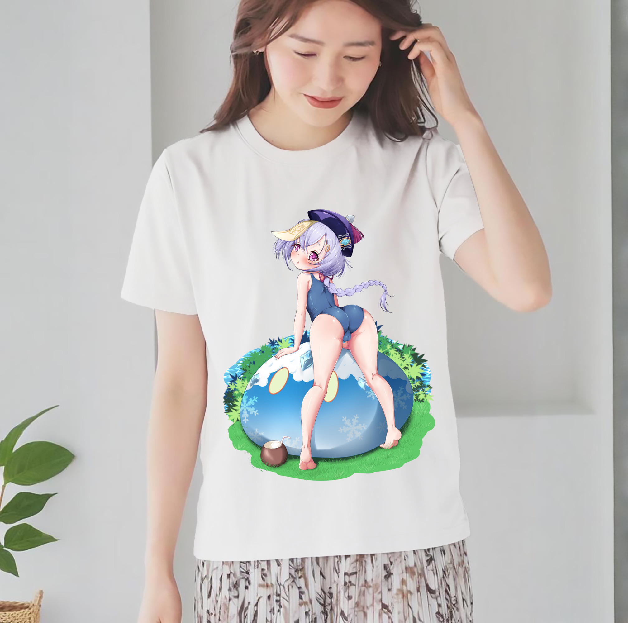 げんし神 七七 なな  genshin Nana レディースカジュアルプリントTシャツ（綿100％）