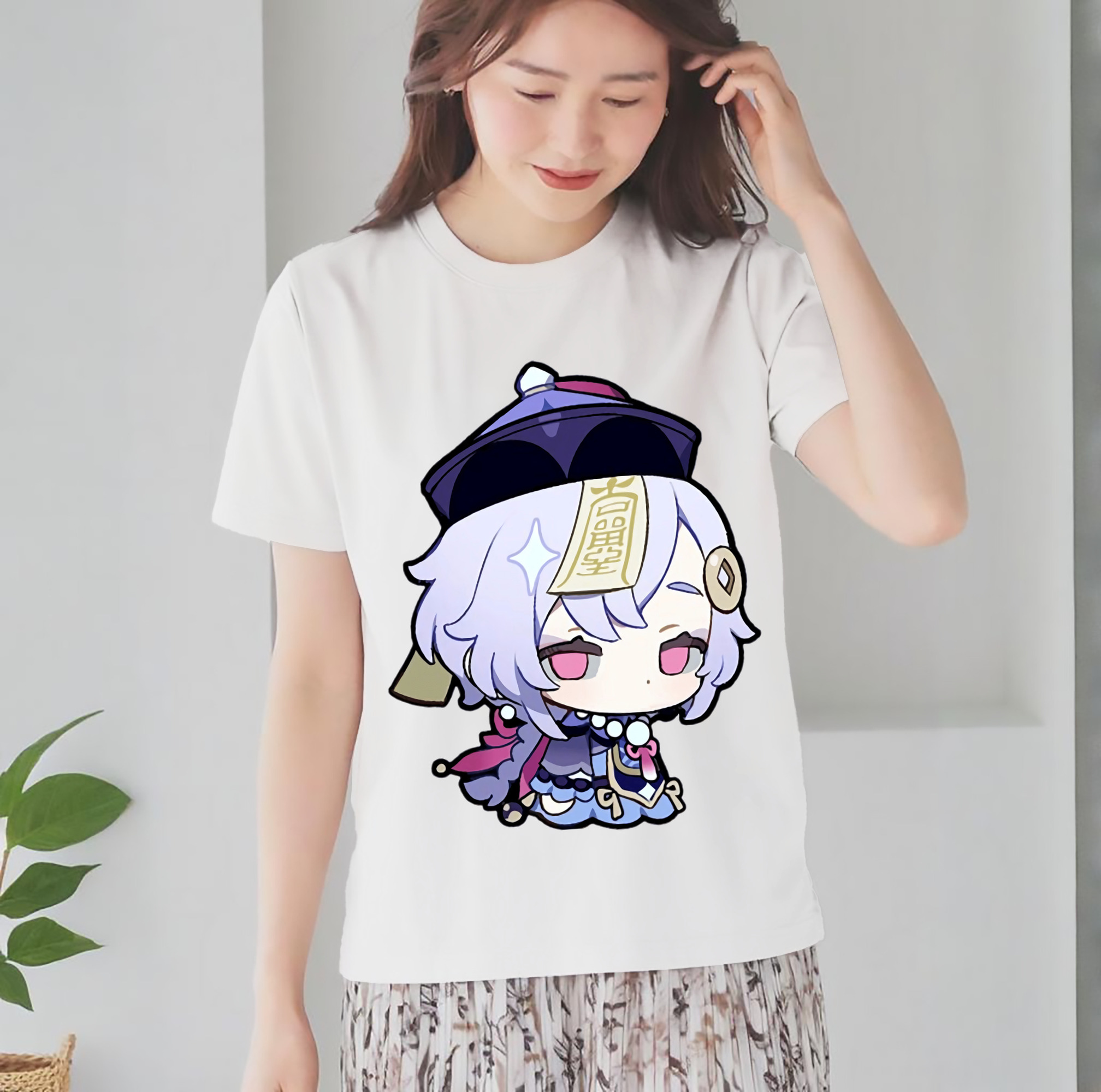 げんし神 七七 なな  genshin Nana レディースカジュアルプリントTシャツ（綿100％）