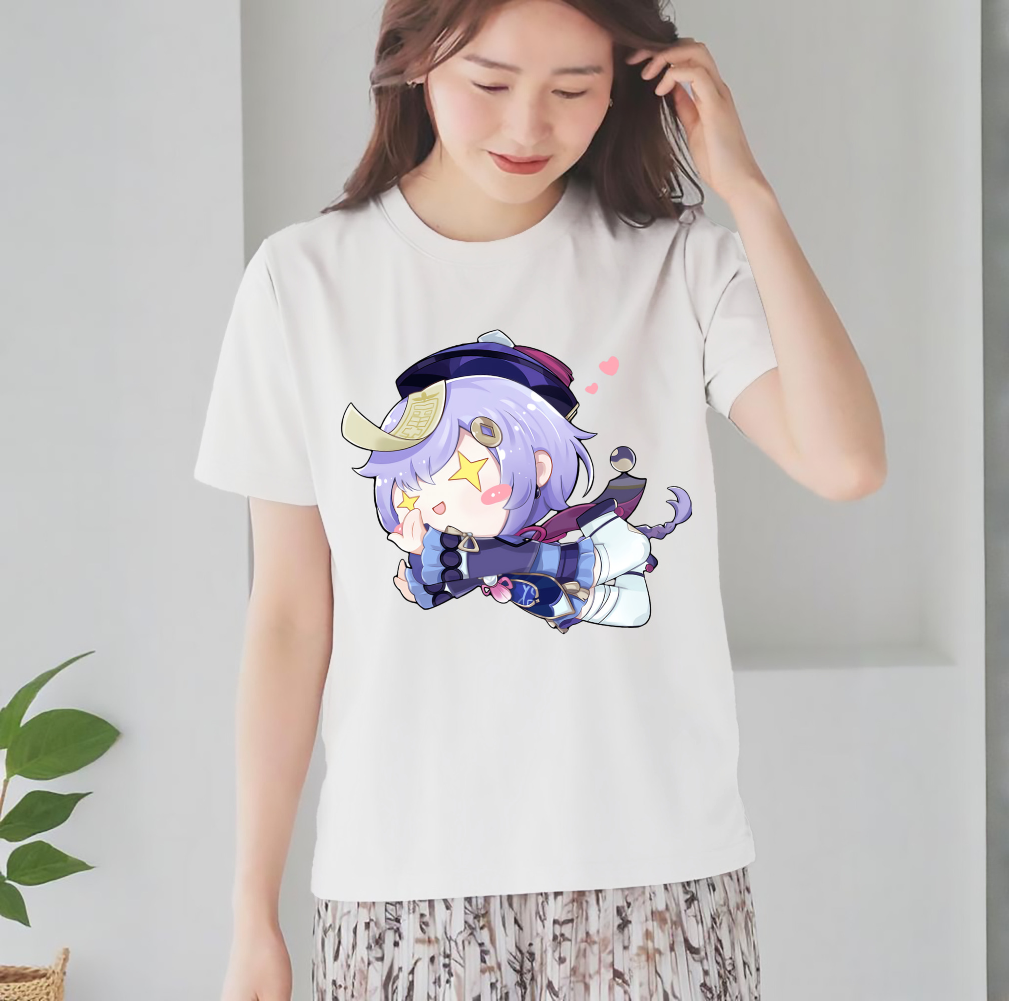 げんし神 七七 なな  genshin Nana レディースカジュアルプリントTシャツ（綿100％）