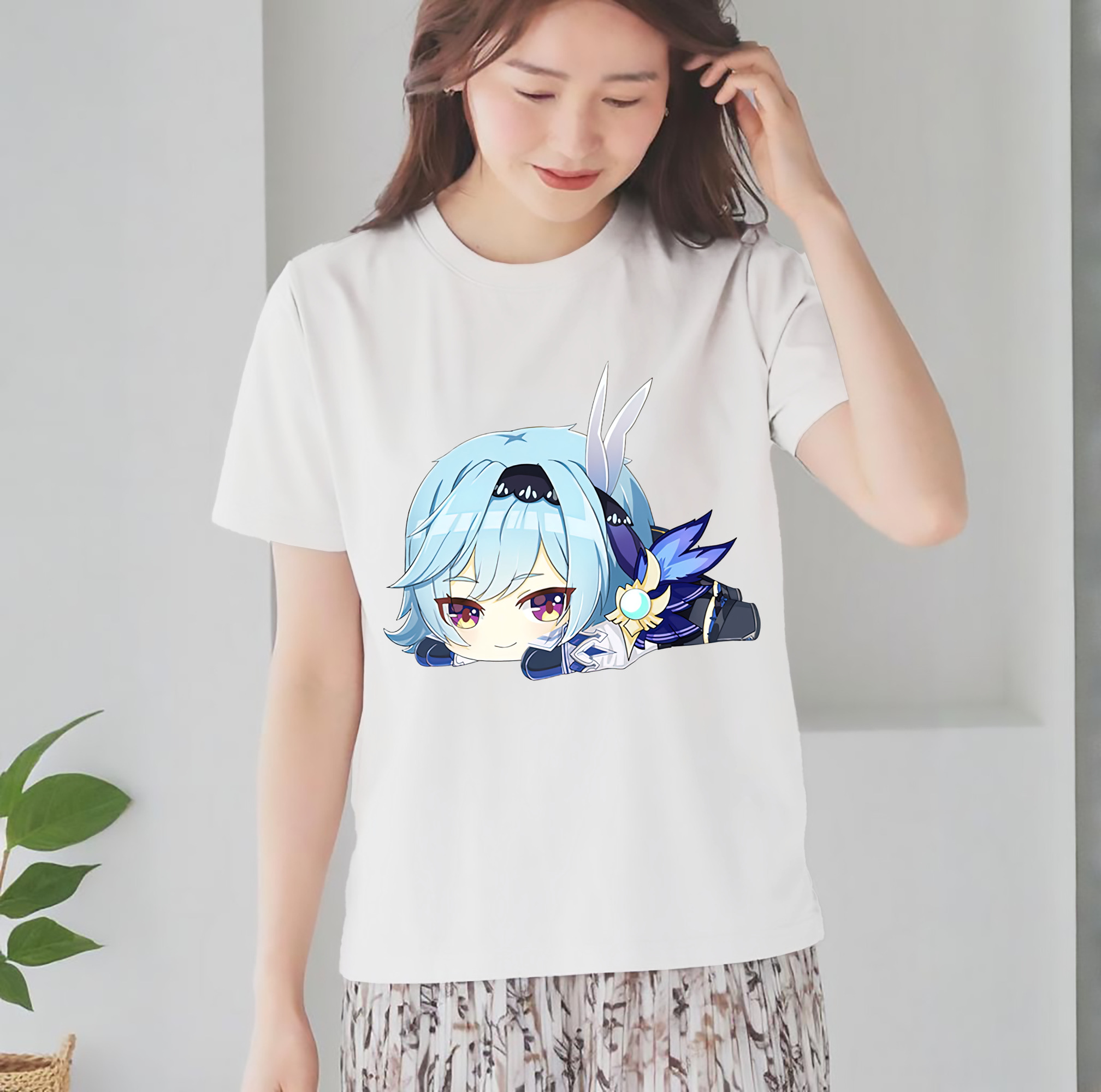 げんし神 优菈 ゆうら genshin Yūra レディースカジュアルプリントTシャツ（綿100％）