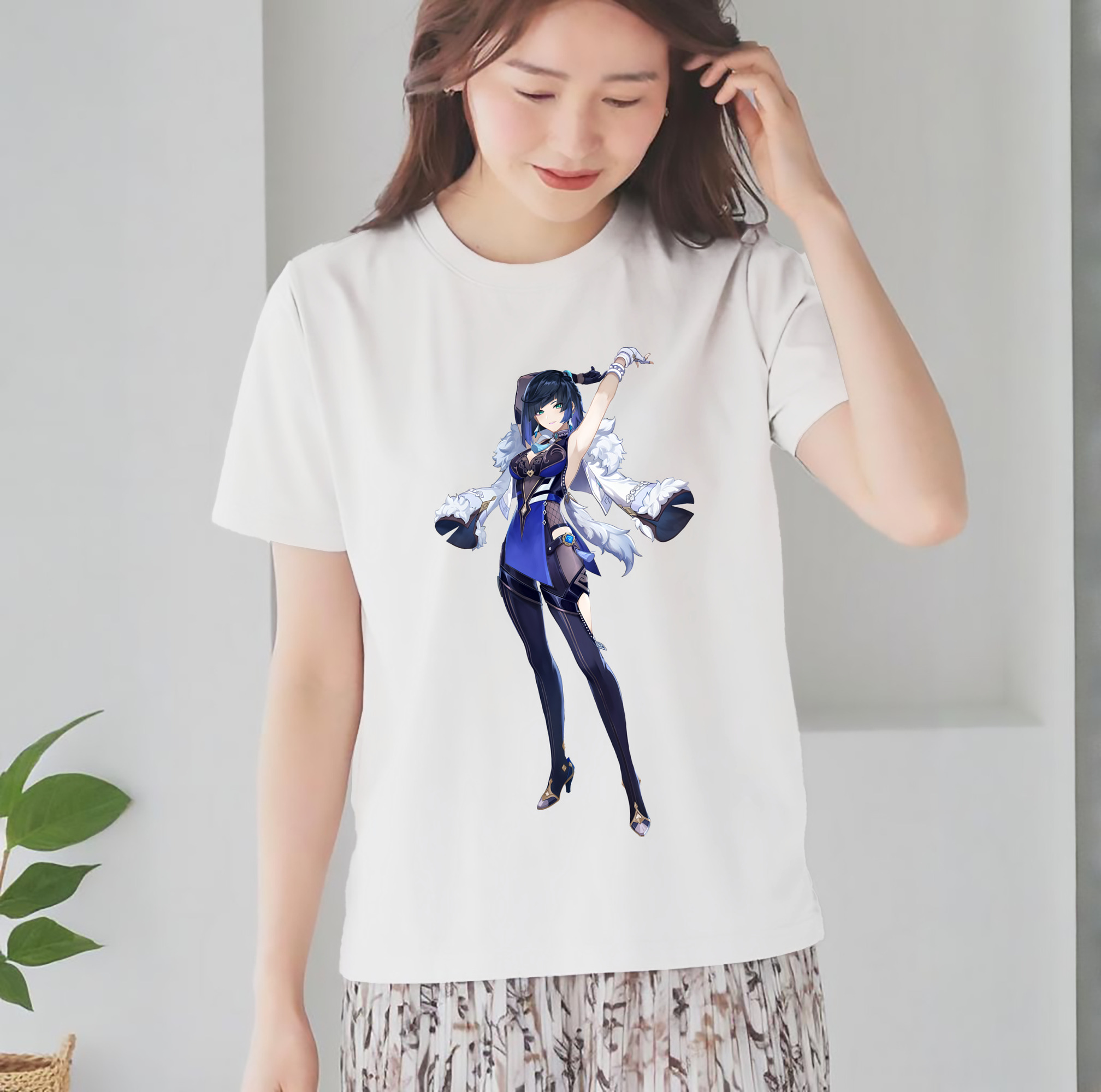 げんし神 夜兰 やらん genshin Yaran レディースカジュアルプリントTシャツ（綿100％）