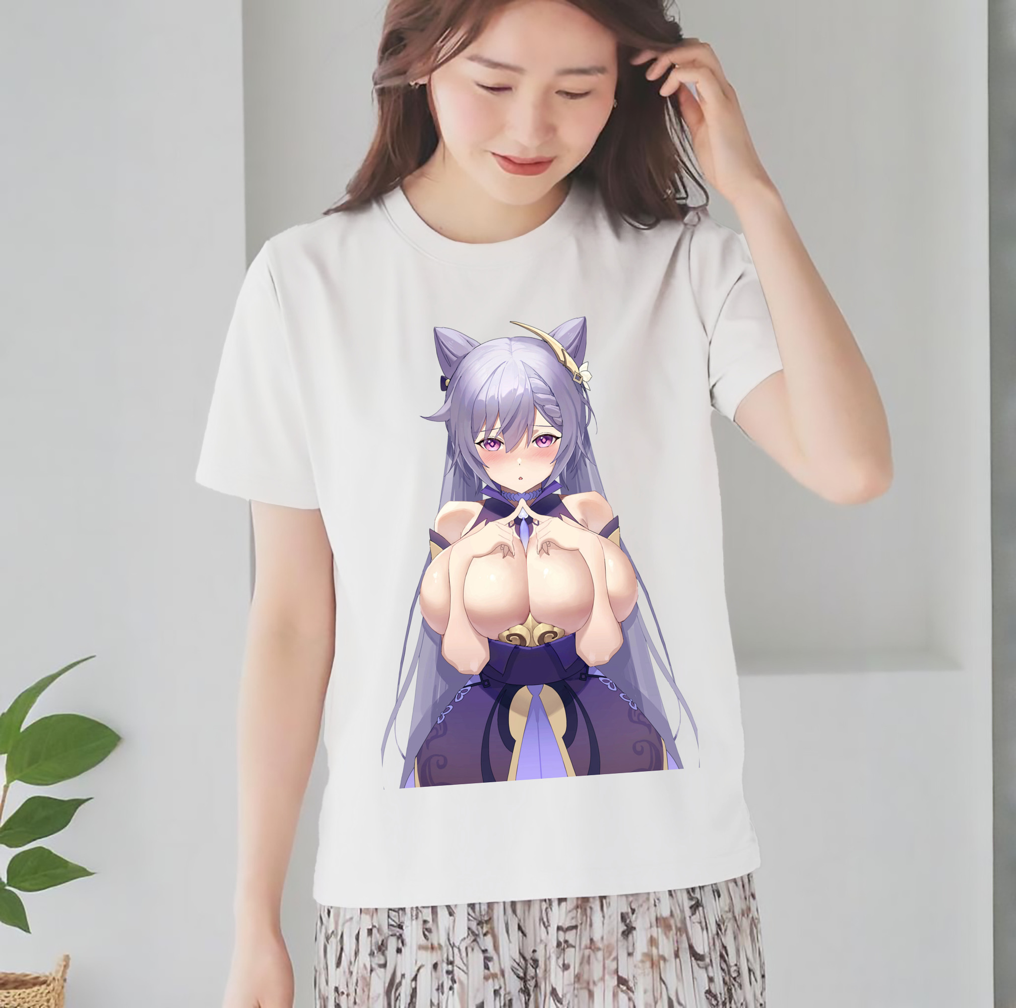 げんし神 刻晴 こくせい genshin Kokusei レディースカジュアルプリントTシャツ（綿100％）