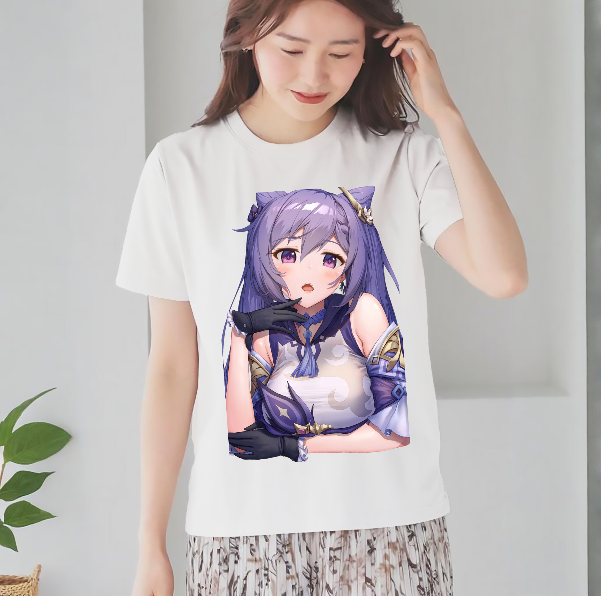げんし神 刻晴 こくせい genshin Kokusei レディースカジュアルプリントTシャツ（綿100％）