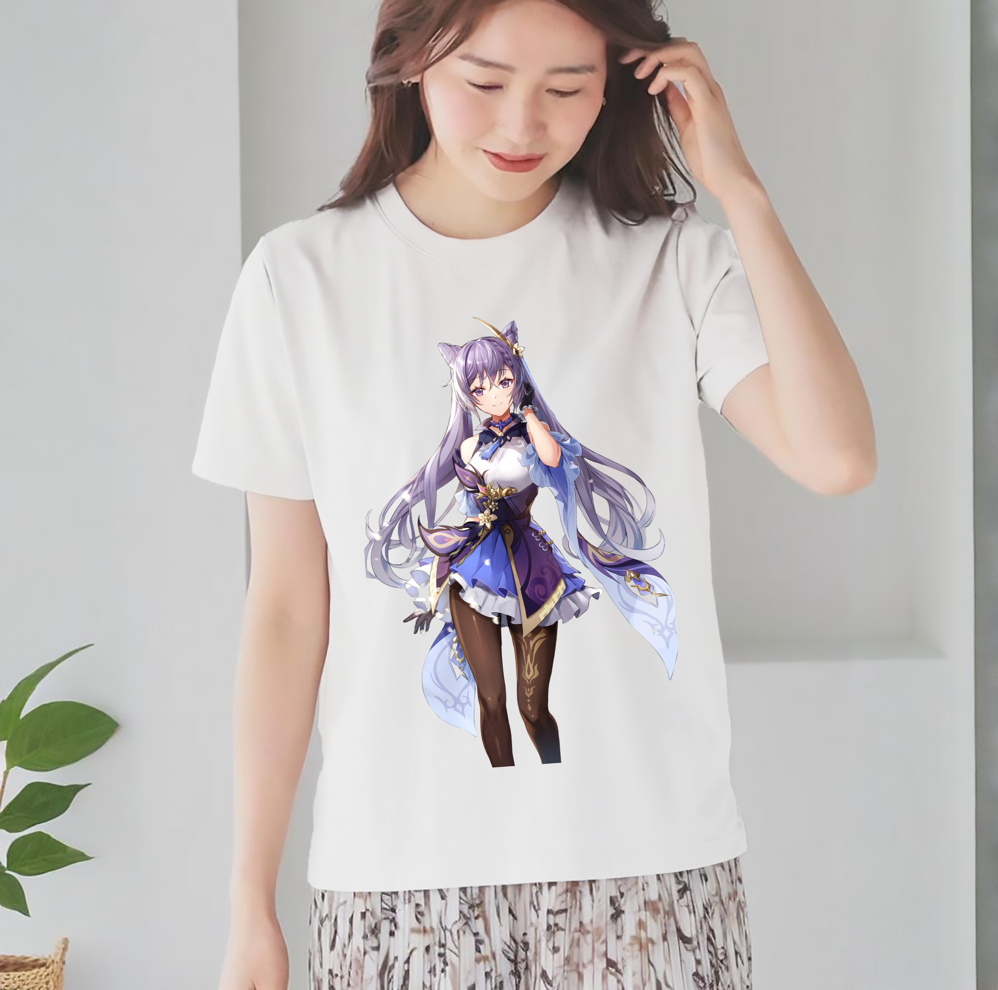 げんし神 刻晴 こくせい genshin Kokusei レディースカジュアルプリントTシャツ（綿100％）