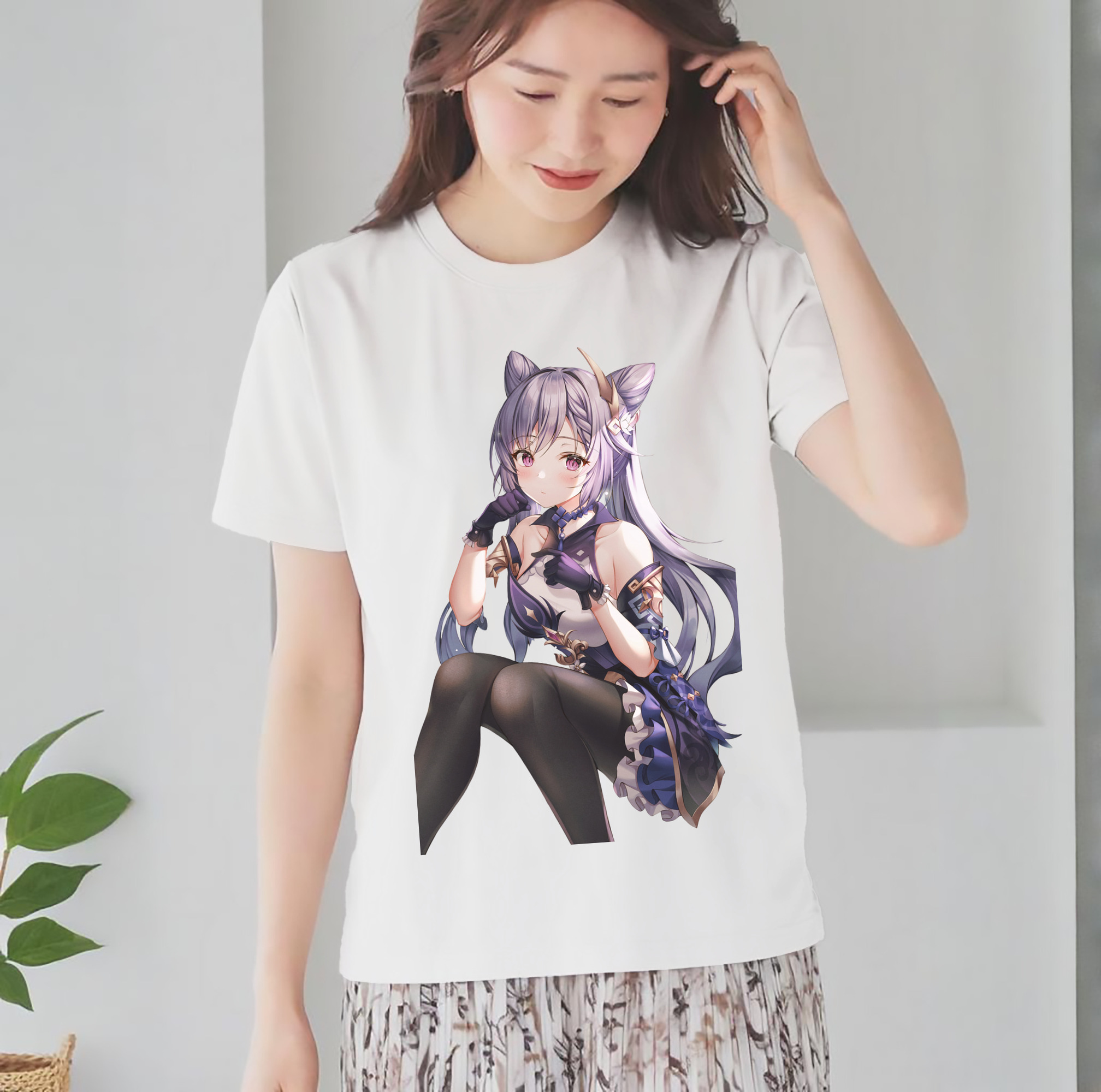 げんし神 刻晴 こくせい genshin Kokusei レディースカジュアルプリントTシャツ（綿100％）