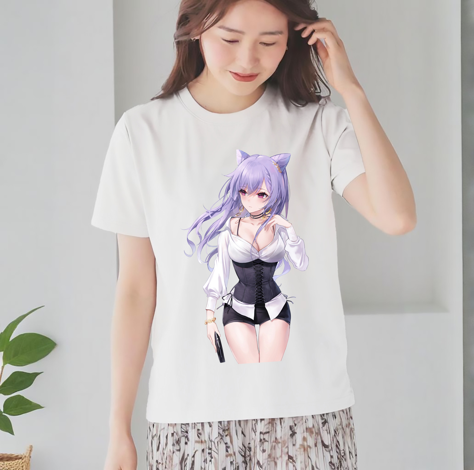げんし神 刻晴 こくせい genshin Kokusei レディースカジュアルプリントTシャツ（綿100％）