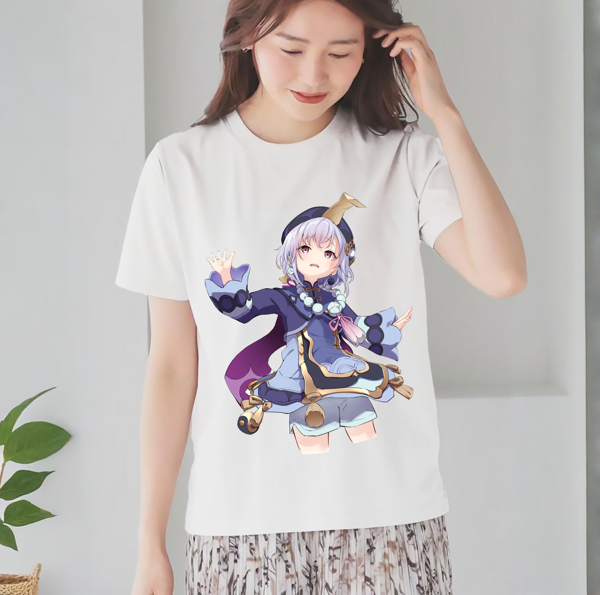 げんし神 七七 なな  genshin Nana レディースカジュアルプリントTシャツ（綿100％）