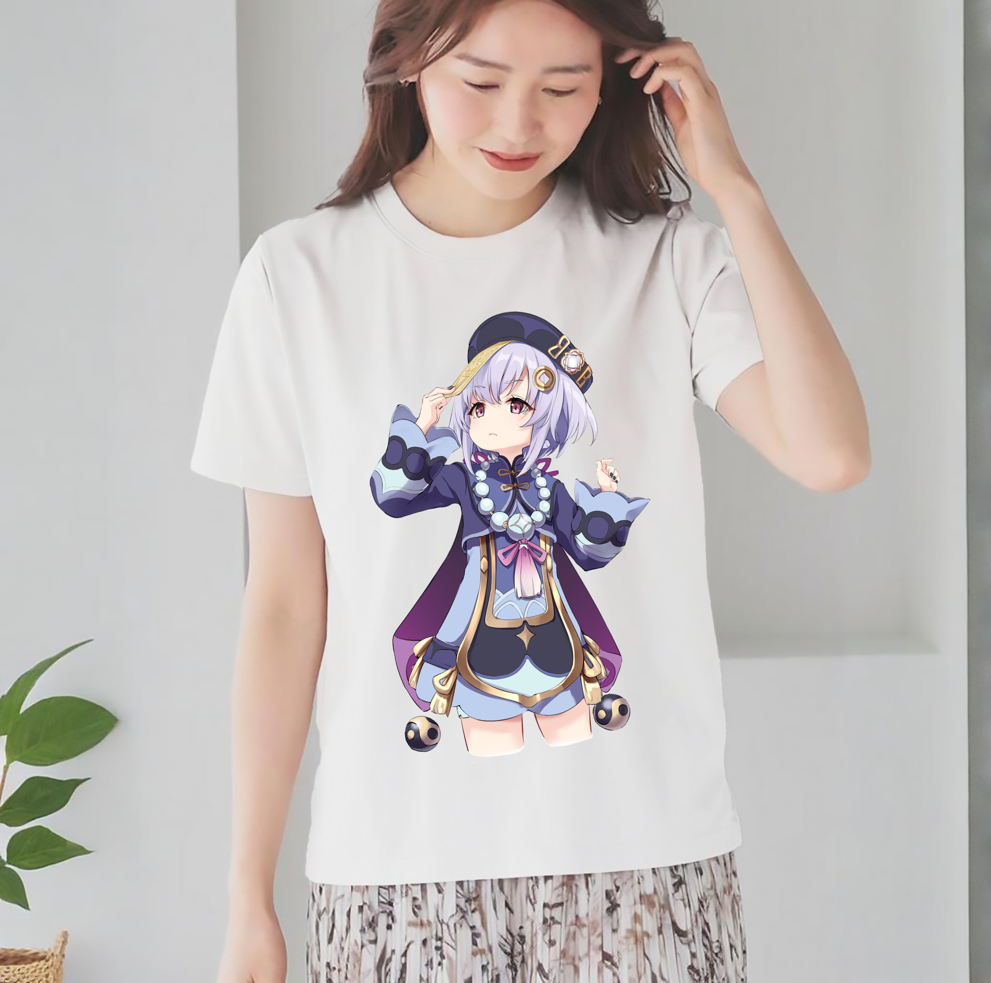 げんし神 七七 なな  genshin Nana レディースカジュアルプリントTシャツ（綿100％）