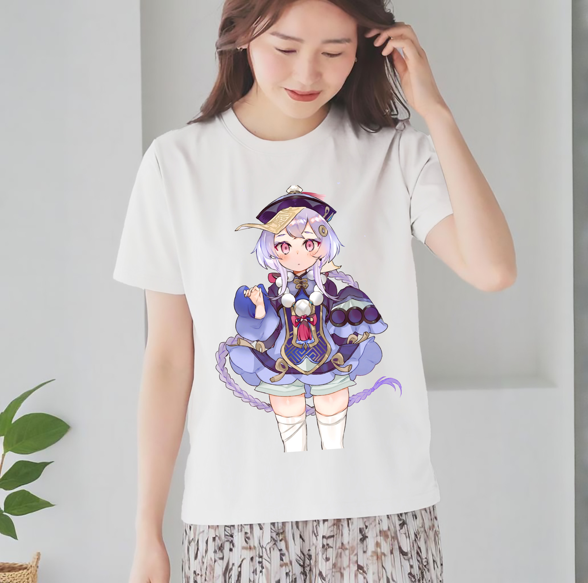 げんし神 七七 なな  genshin Nana レディースカジュアルプリントTシャツ（綿100％）