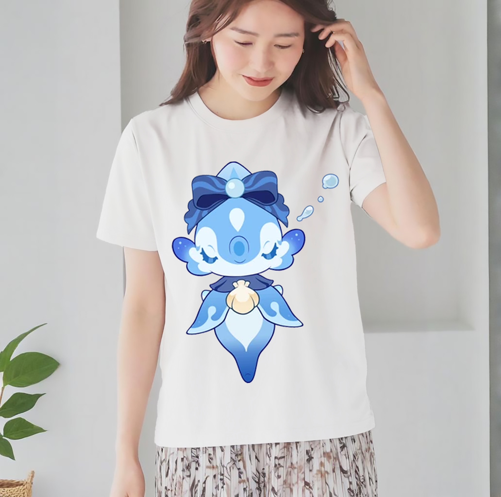 げんし神 フリーナ genshin Furina レディースカジュアルプリントTシャツ（綿100％）