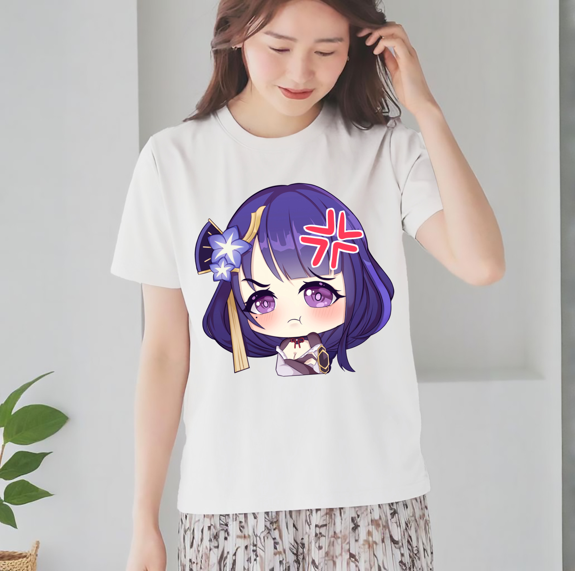 げんし神 雷電将軍 らいでんしょうぐん genshin Raiden Shogun レディースカジュアルプリントTシャツ（綿100％）