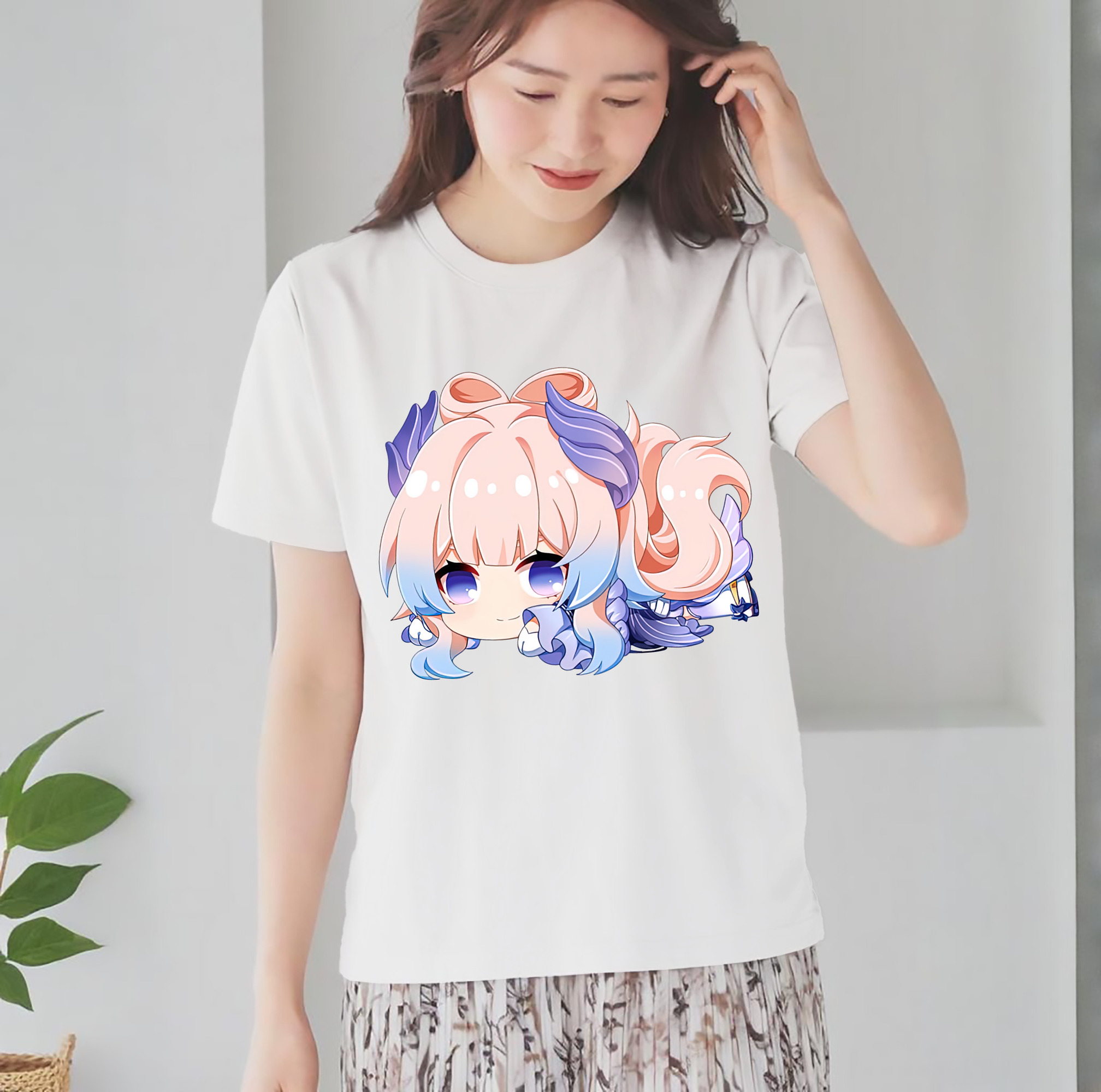 げんし神 珊瑚宮心海 サンゴノミヤ・ココミ genshin Sangonomiya Kokomi レディースカジュアルプリントTシャツ（綿100％）