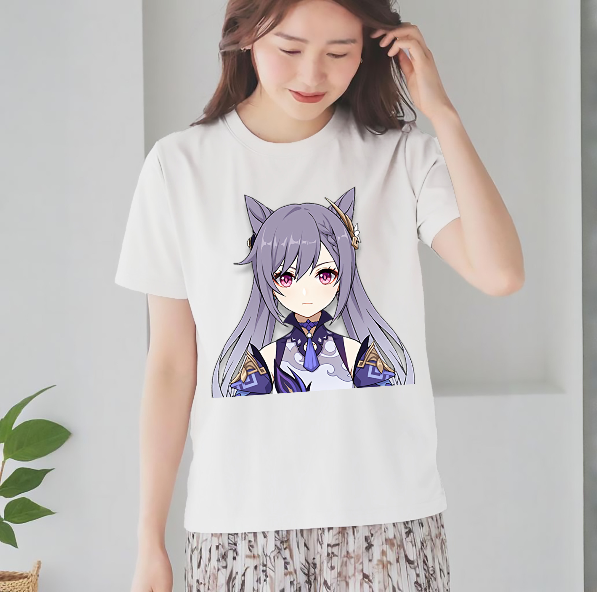 げんし神 刻晴 こくせい genshin Kokusei レディースカジュアルプリントTシャツ（綿100％）