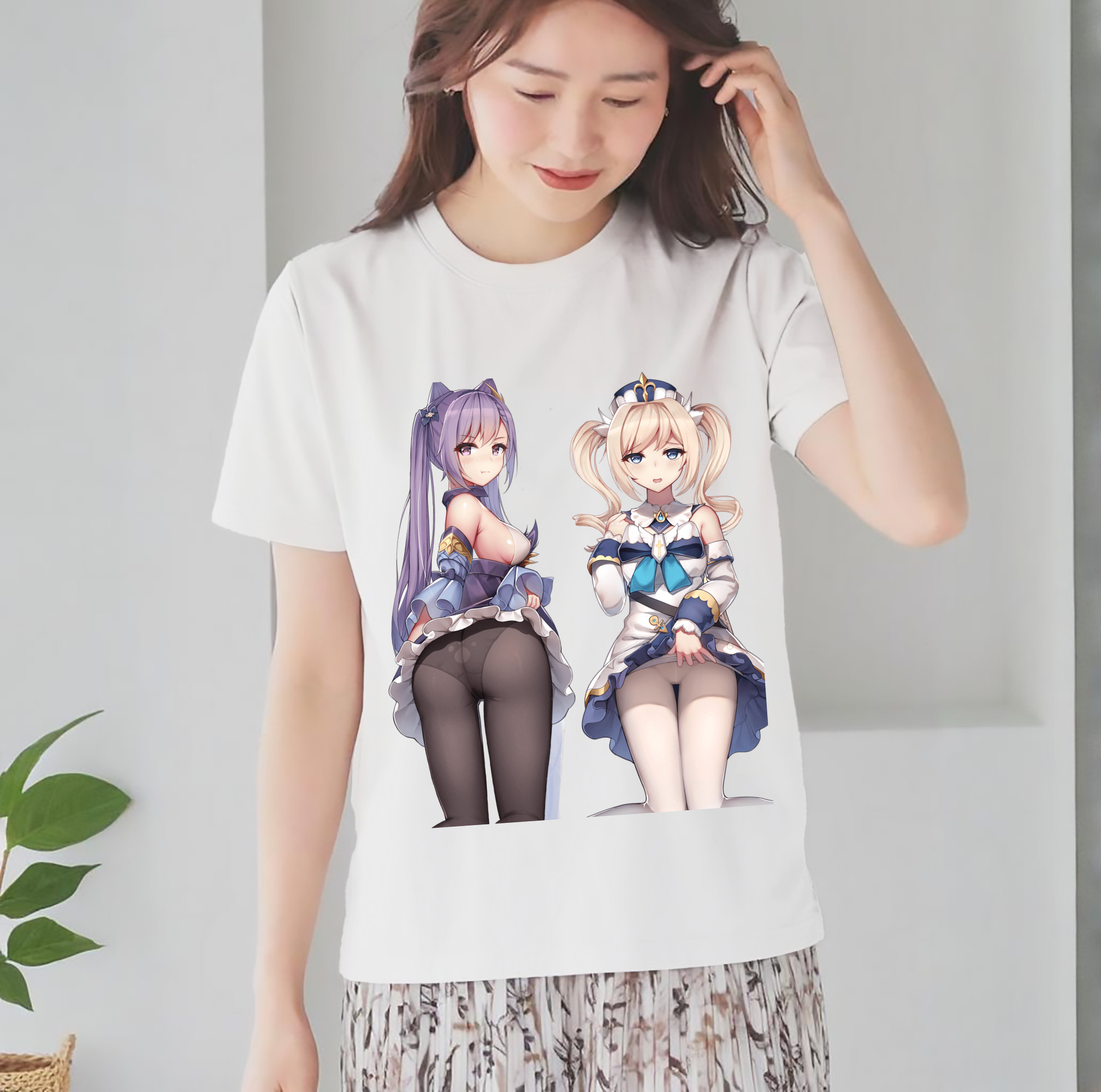 げんし神 刻晴 こくせい genshin Kokusei レディースカジュアルプリントTシャツ（綿100％）