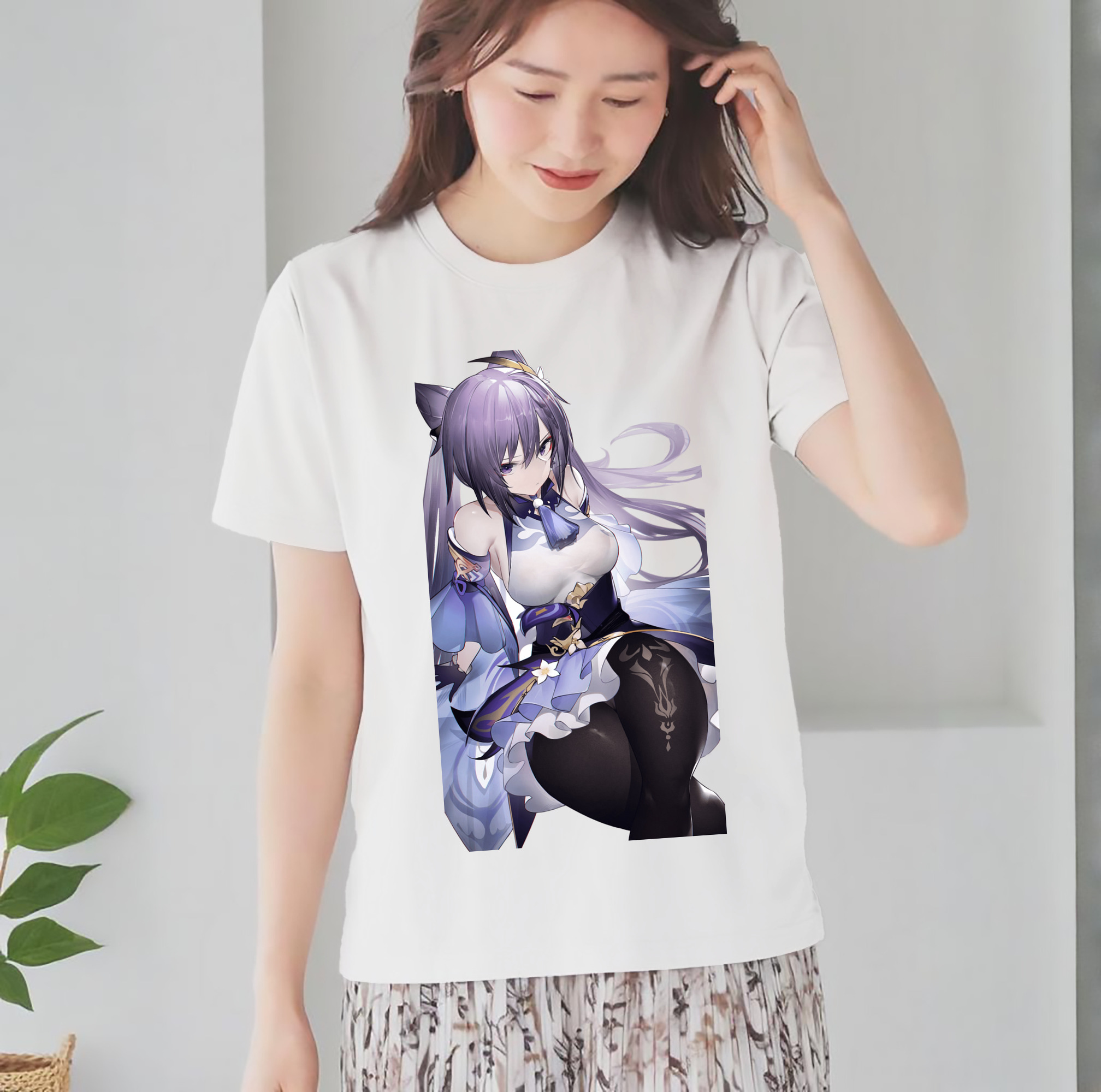げんし神 刻晴 こくせい genshin Kokusei レディースカジュアルプリントTシャツ（綿100％）