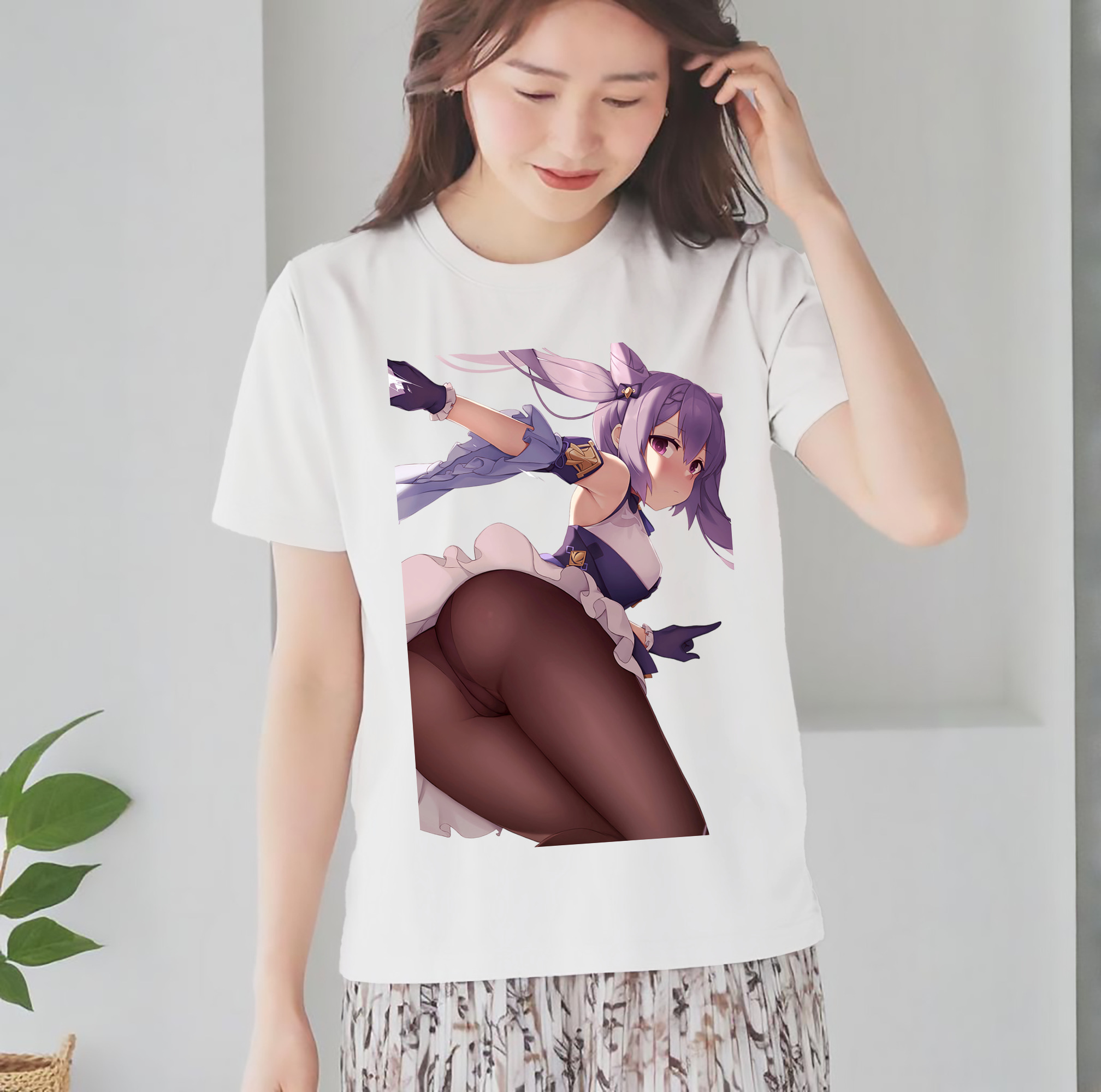 げんし神 刻晴 こくせい genshin Kokusei レディースカジュアルプリントTシャツ（綿100％）