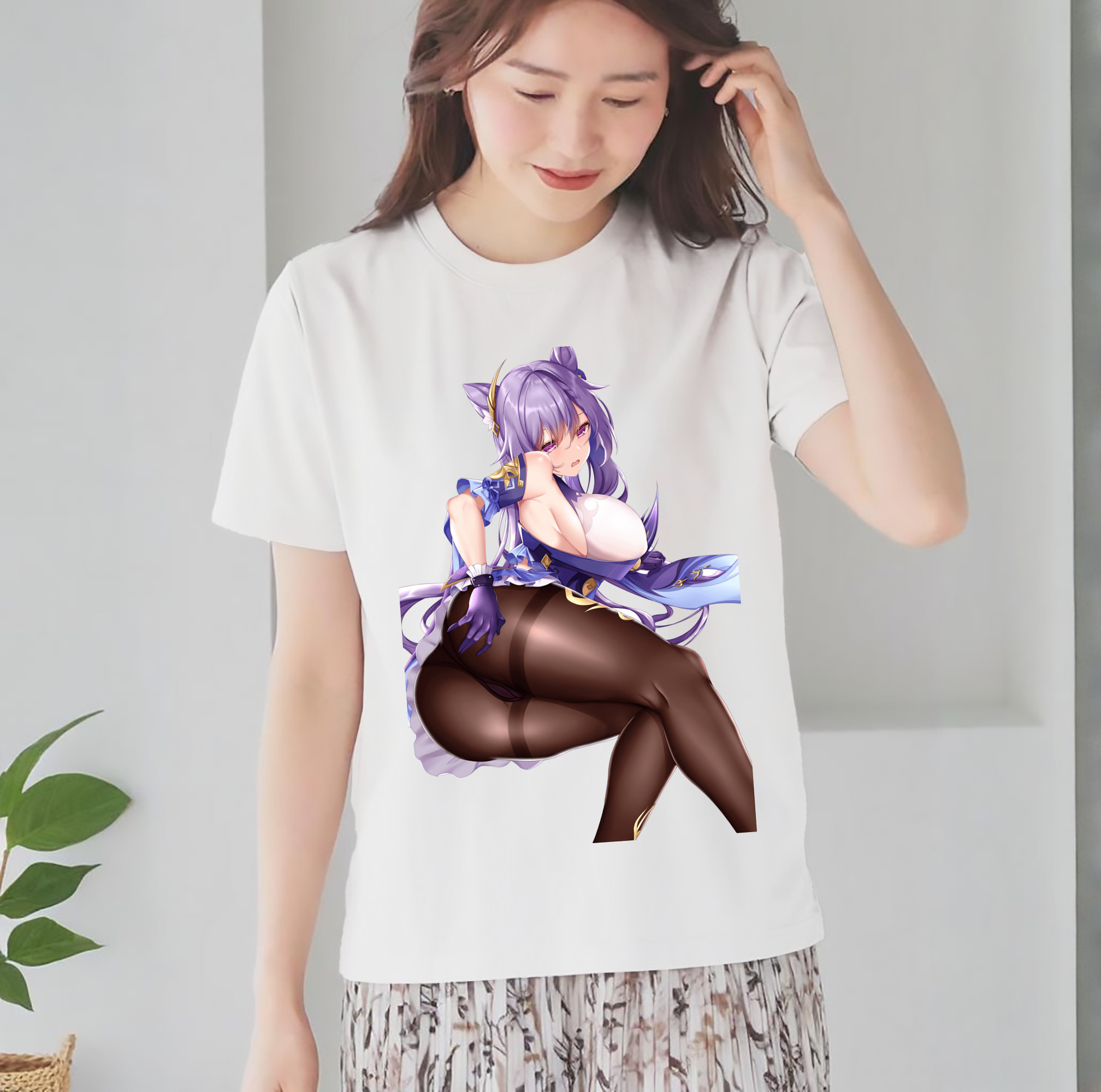 げんし神 刻晴 こくせい genshin Kokusei レディースカジュアルプリントTシャツ（綿100％）