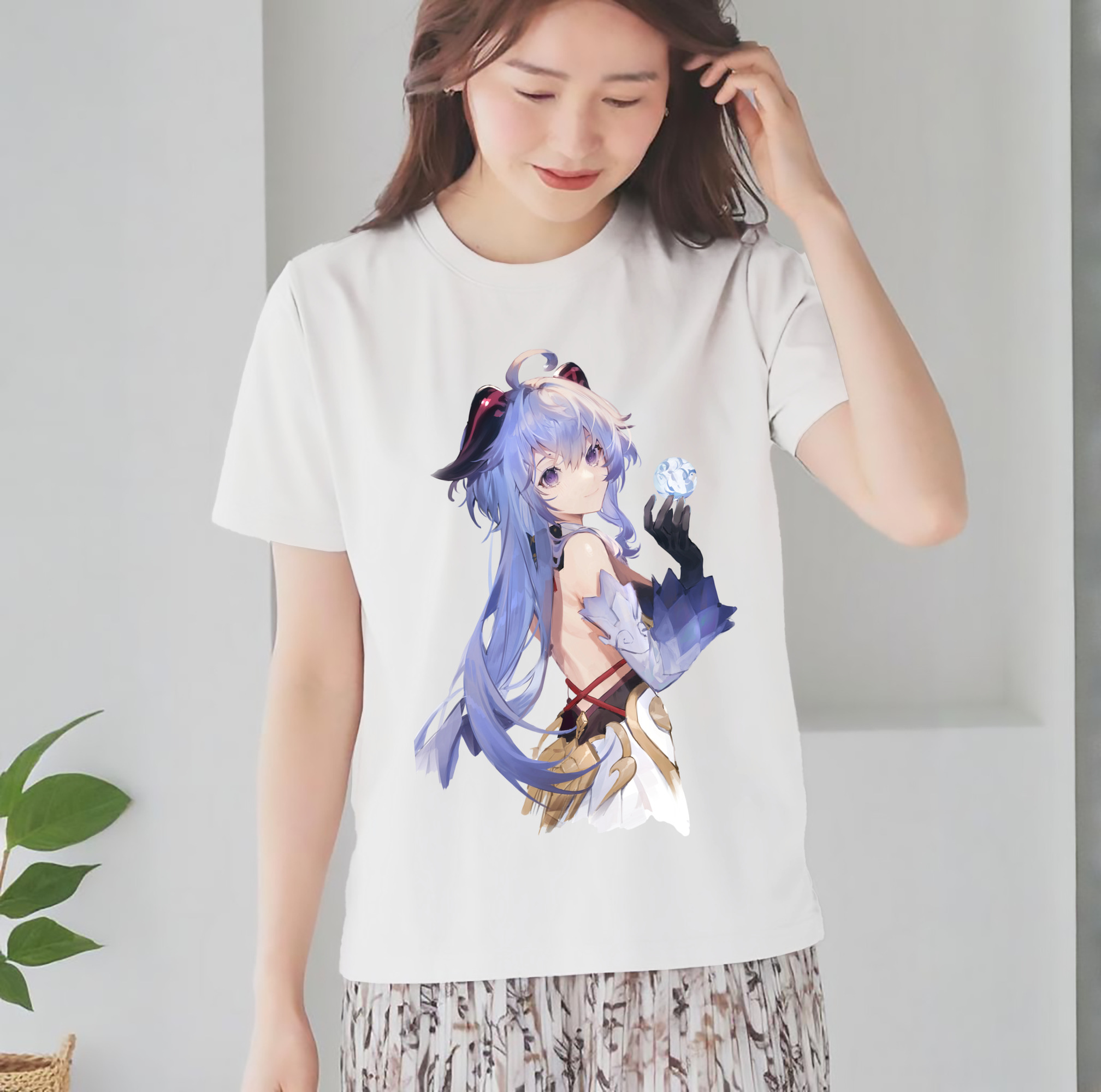 げんし神 甘雨 かんう genshin Ganyu レディースカジュアルプリントTシャツ（綿100％）
