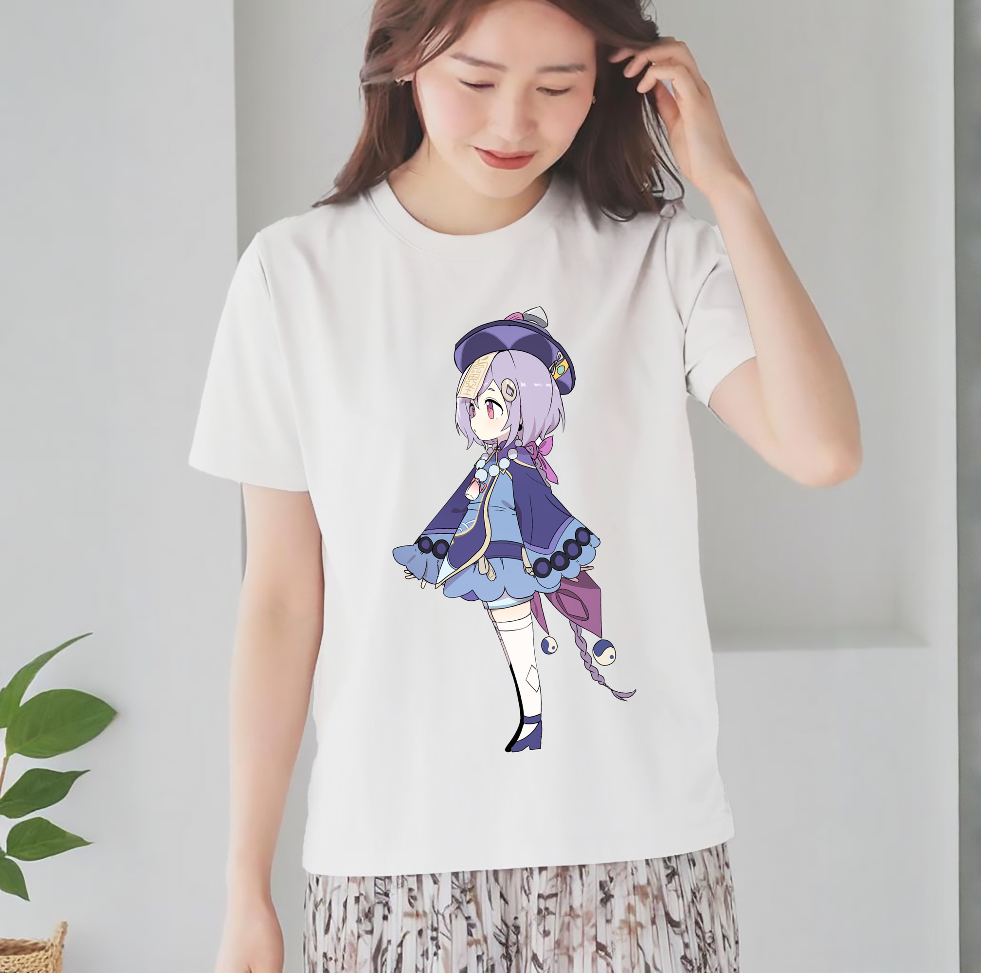 げんし神 七七 なな  genshin Nana レディースカジュアルプリントTシャツ（綿100％）