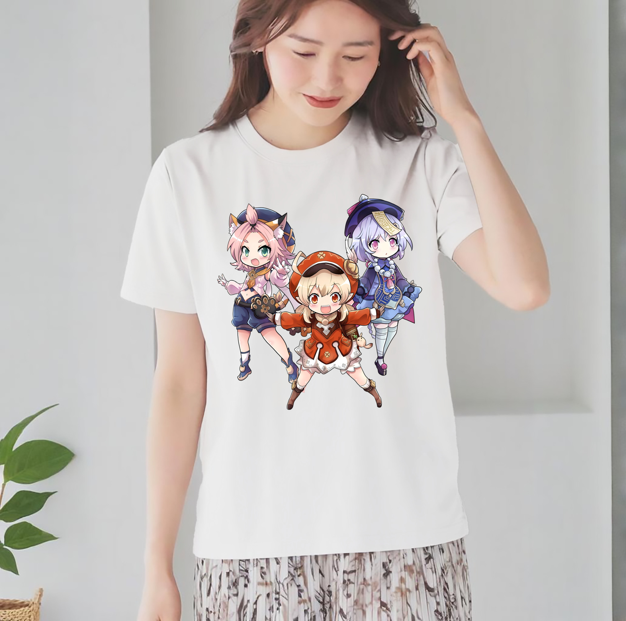 げんし神 七七 なな  genshin Nana レディースカジュアルプリントTシャツ（綿100％）