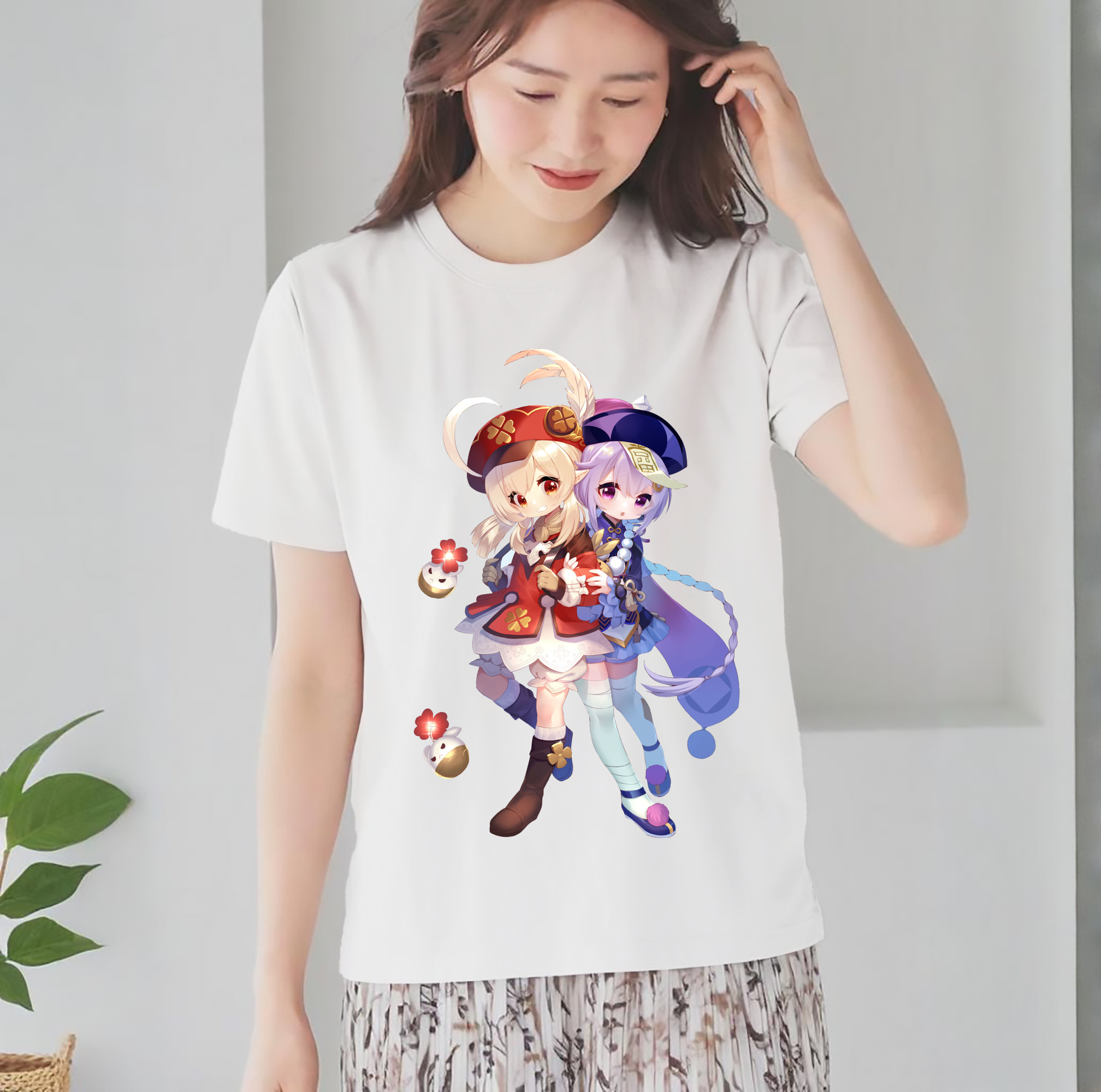げんし神 七七 なな  genshin Nana レディースカジュアルプリントTシャツ（綿100％）