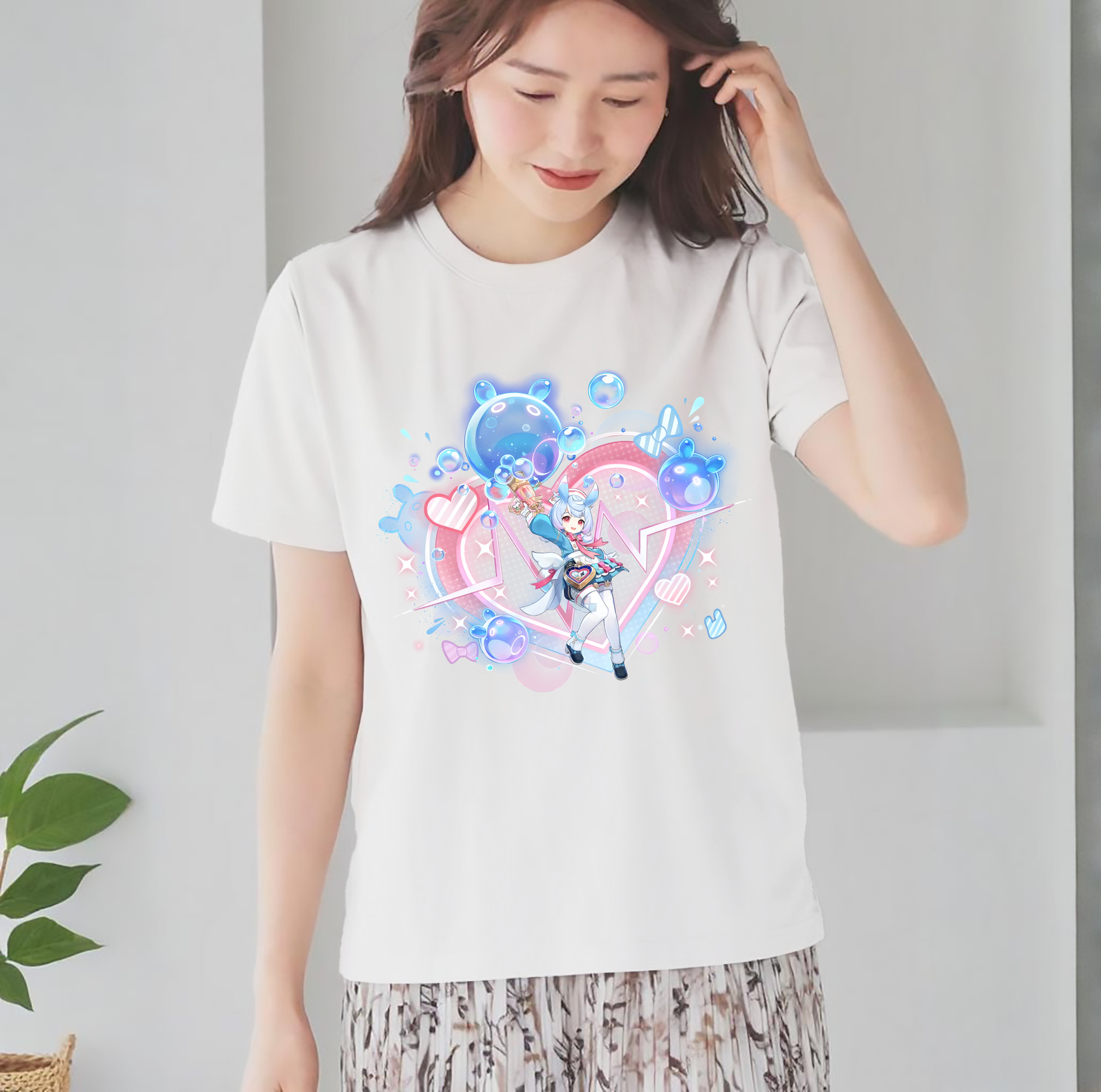 げんし神 シゲウィン genshin Shigewin レディースカジュアルプリントTシャツ（綿100％）