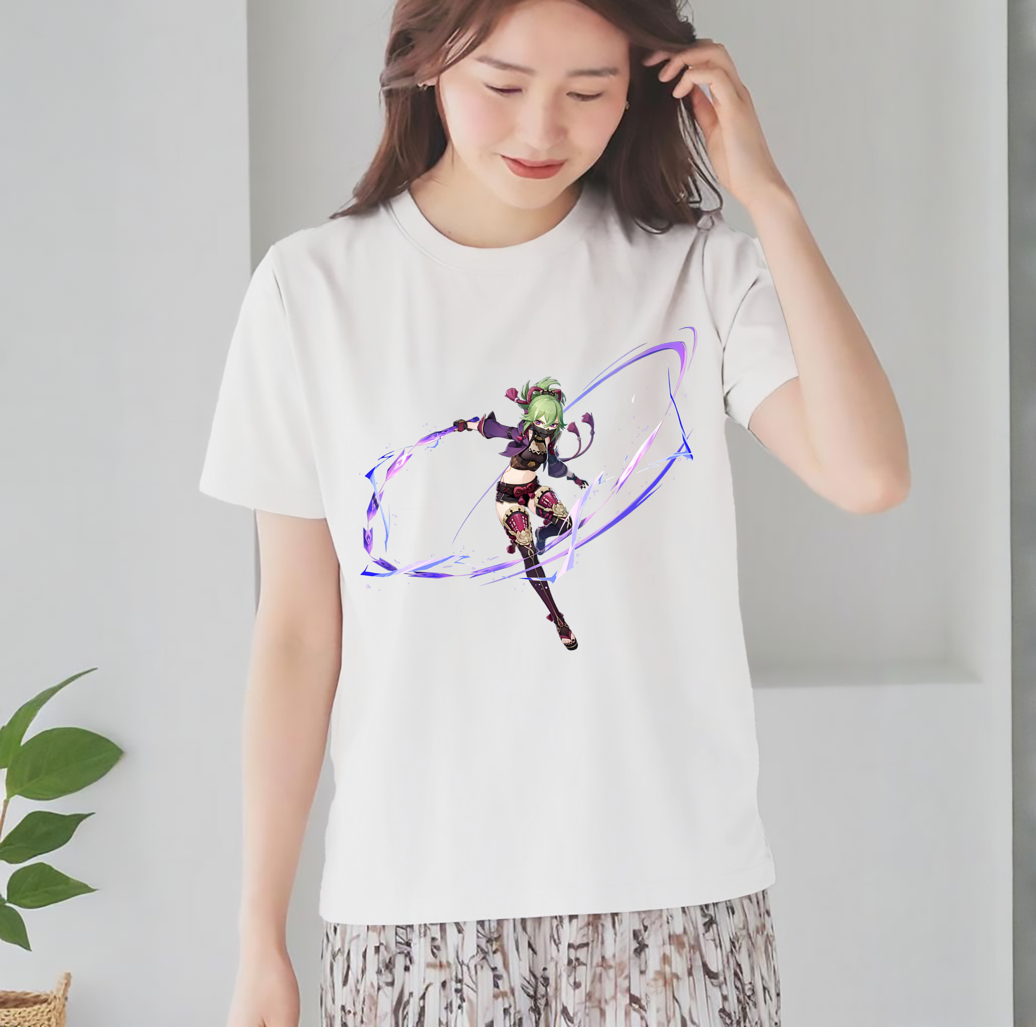 げんし神  久岐忍 くき しのぶ genshin Kuki Shinobu レディースカジュアルプリントTシャツ（綿100％）