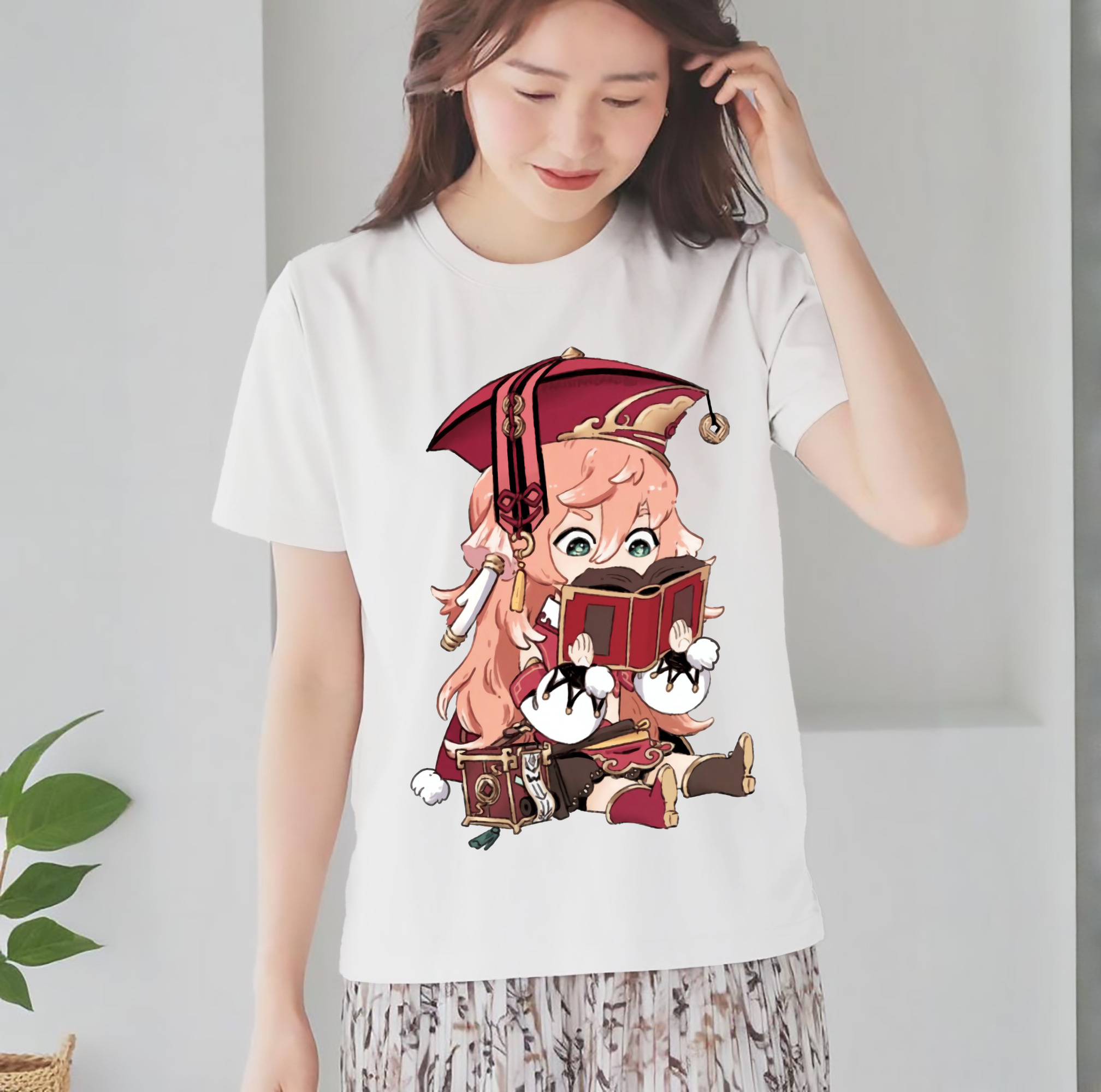 げんし神 ヤンフェイ genshin Yanfei レディースカジュアルプリントTシャツ（綿100％）