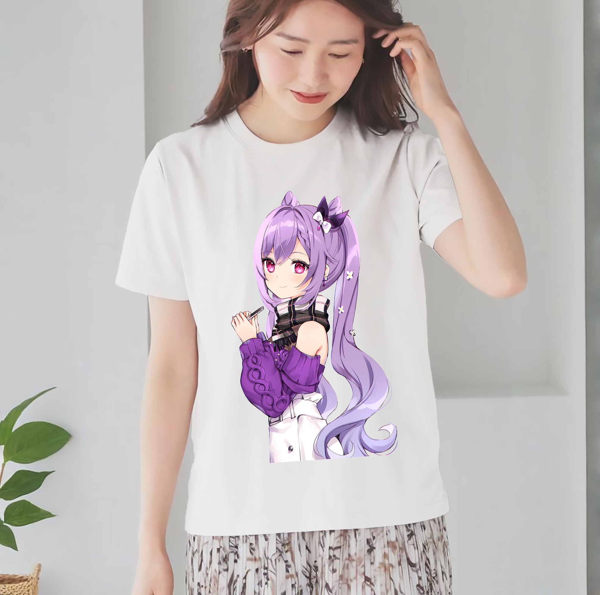 げんし神 刻晴 こくせい genshin Kokusei レディースカジュアルプリントTシャツ（綿100％）