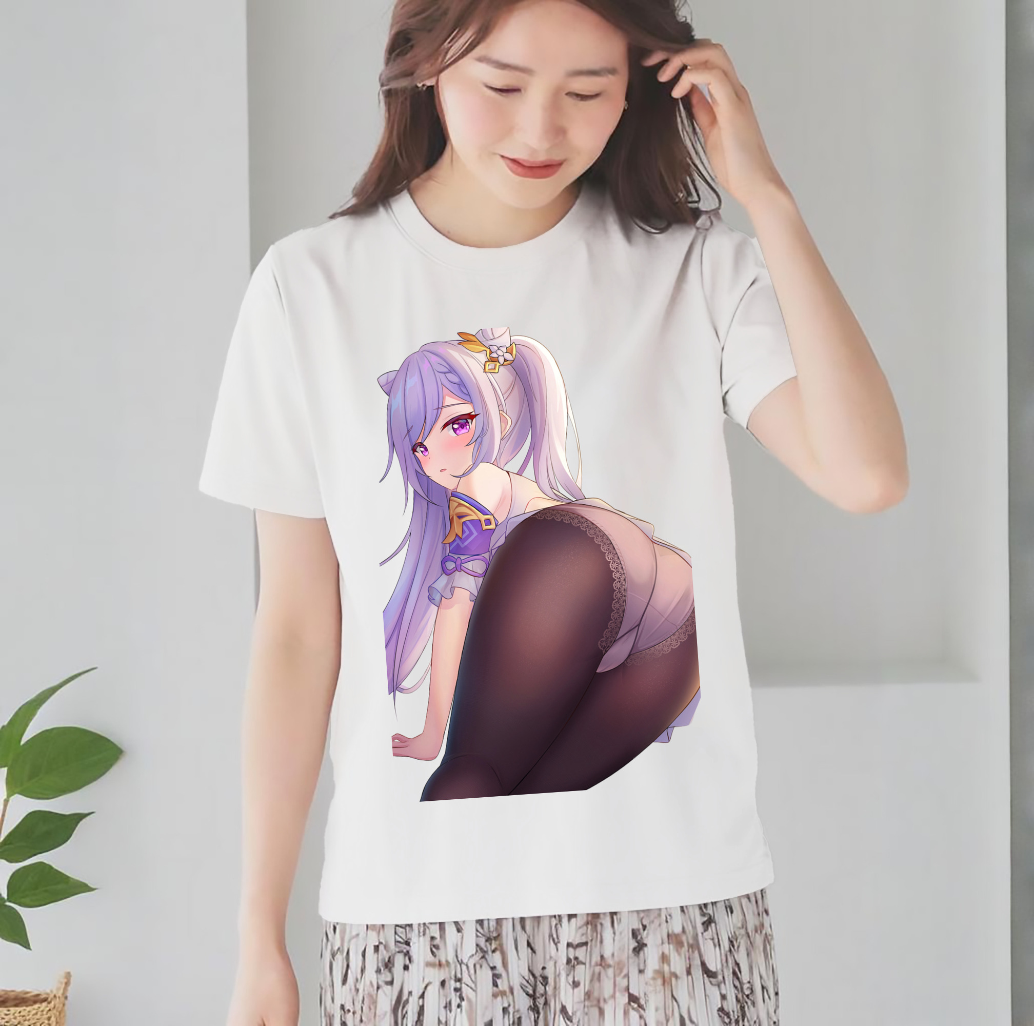 げんし神 刻晴 こくせい genshin Kokusei レディースカジュアルプリントTシャツ（綿100％）