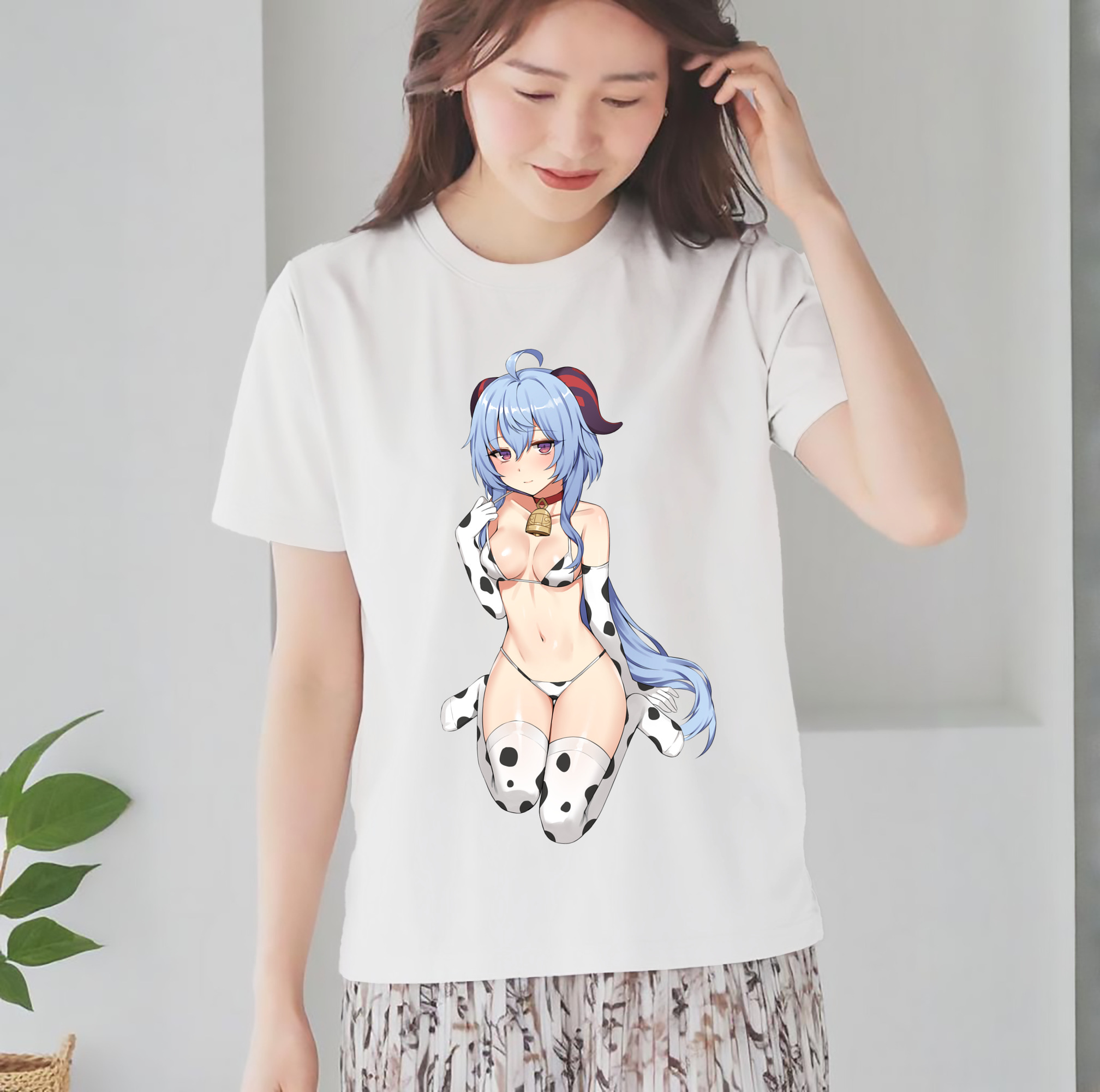 げんし神 甘雨 かんう genshin Ganyu レディースカジュアルプリントTシャツ（綿100％）