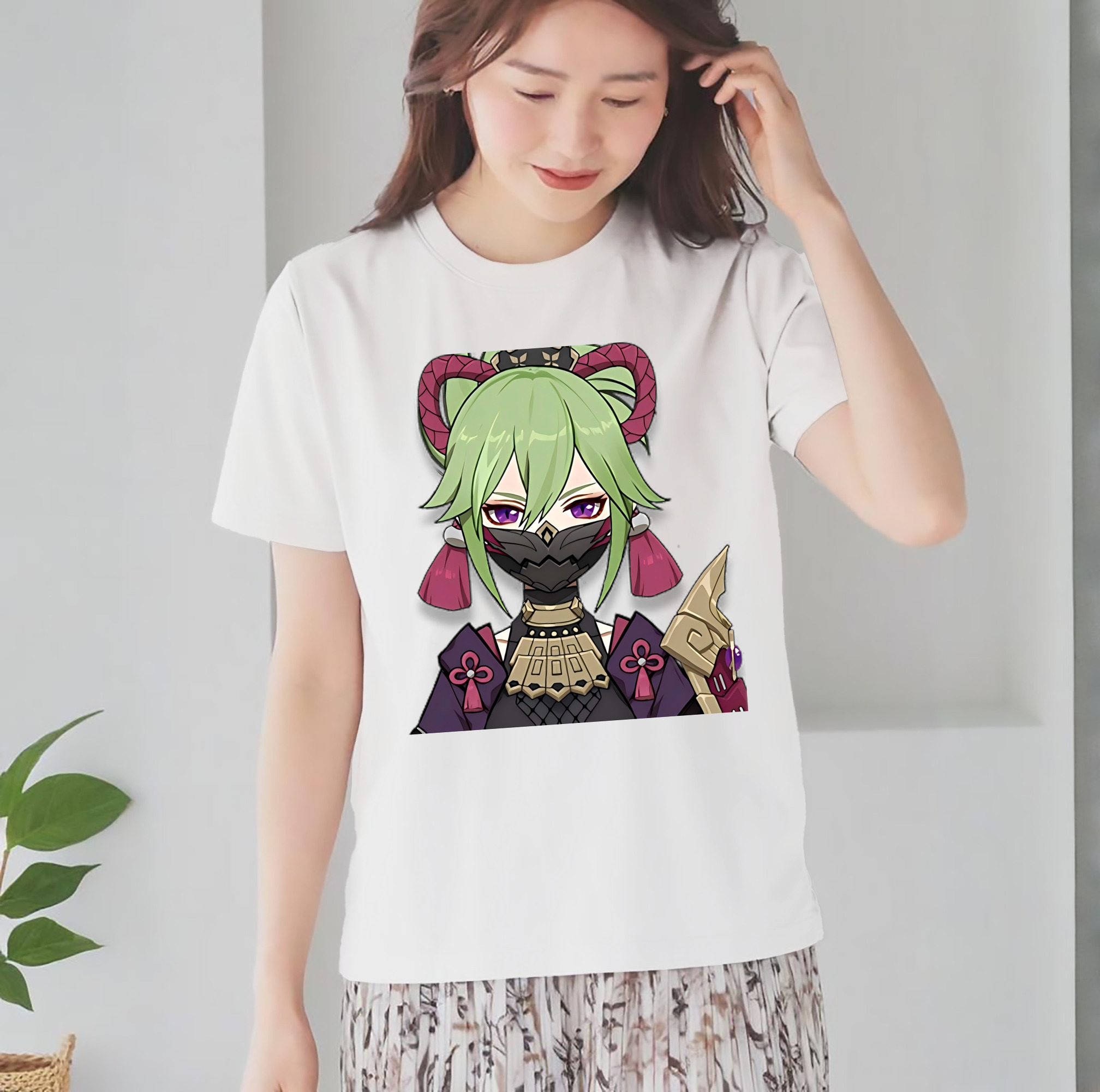 げんし神  久岐忍 くき しのぶ genshin Kuki Shinobu レディースカジュアルプリントTシャツ（綿100％）