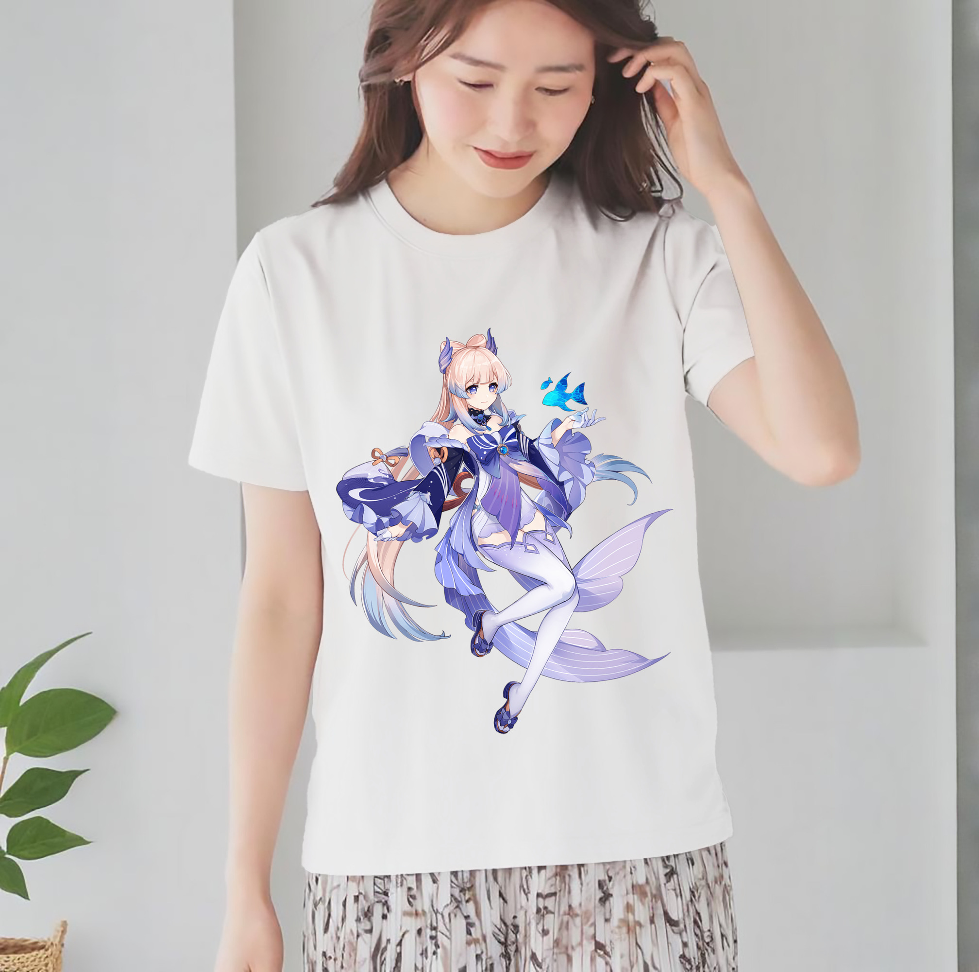 げんし神 珊瑚宮心海 サンゴノミヤ・ココミ genshin Sangonomiya Kokomi レディースカジュアルプリントTシャツ（綿100％）