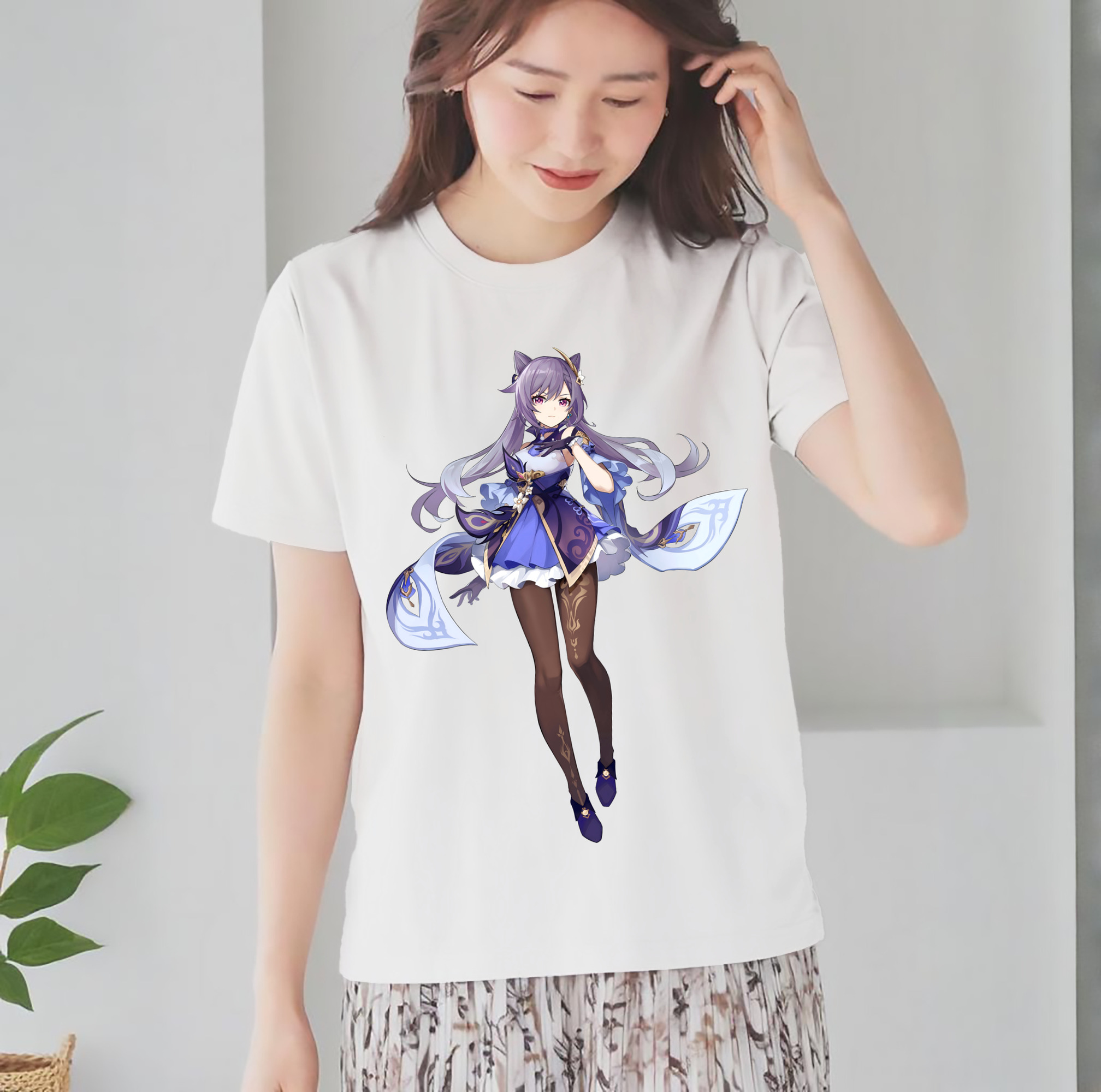 げんし神 刻晴 こくせい genshin Kokusei レディースカジュアルプリントTシャツ（綿100％）