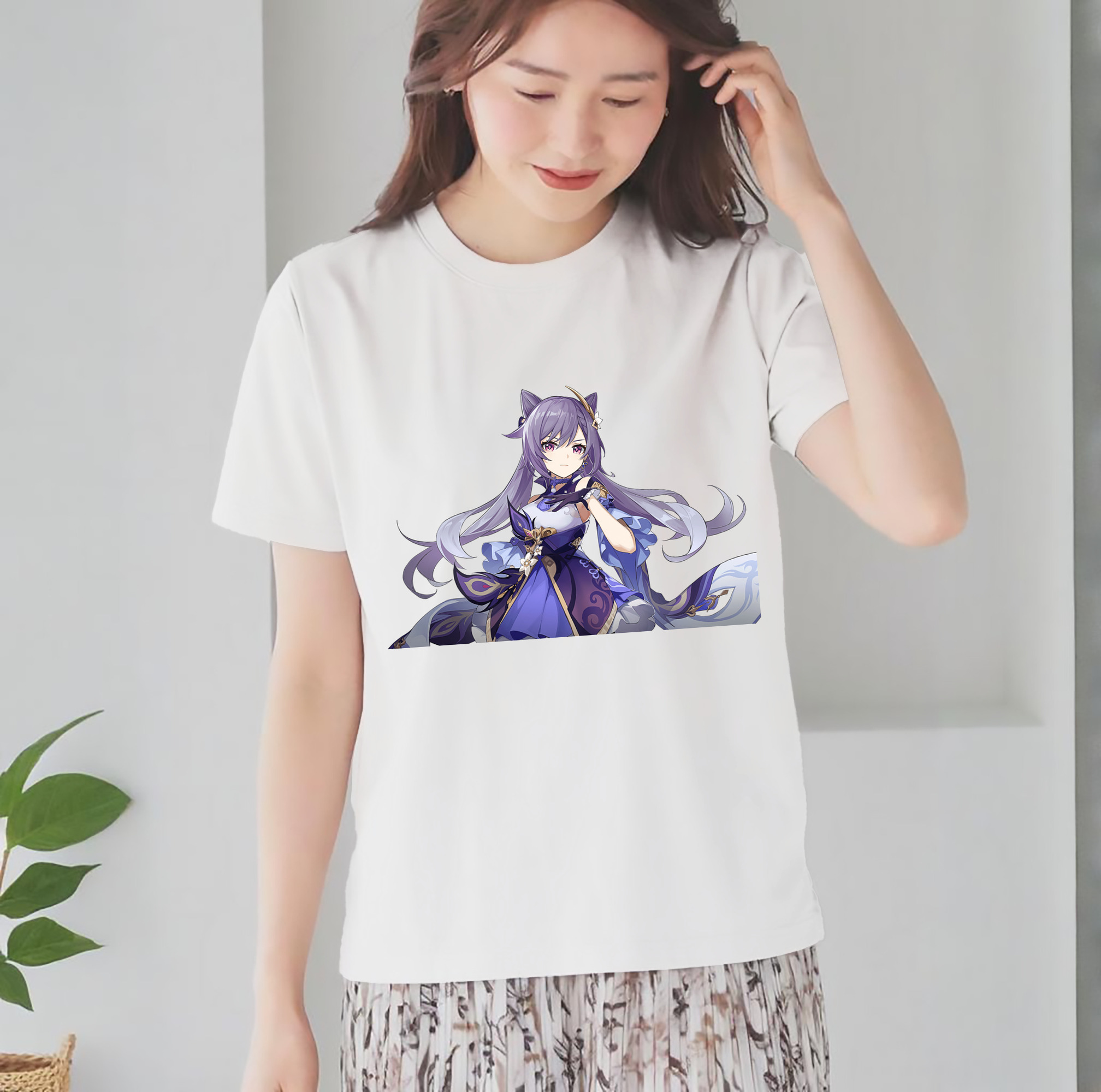 げんし神 刻晴 こくせい genshin Kokusei レディースカジュアルプリントTシャツ（綿100％）