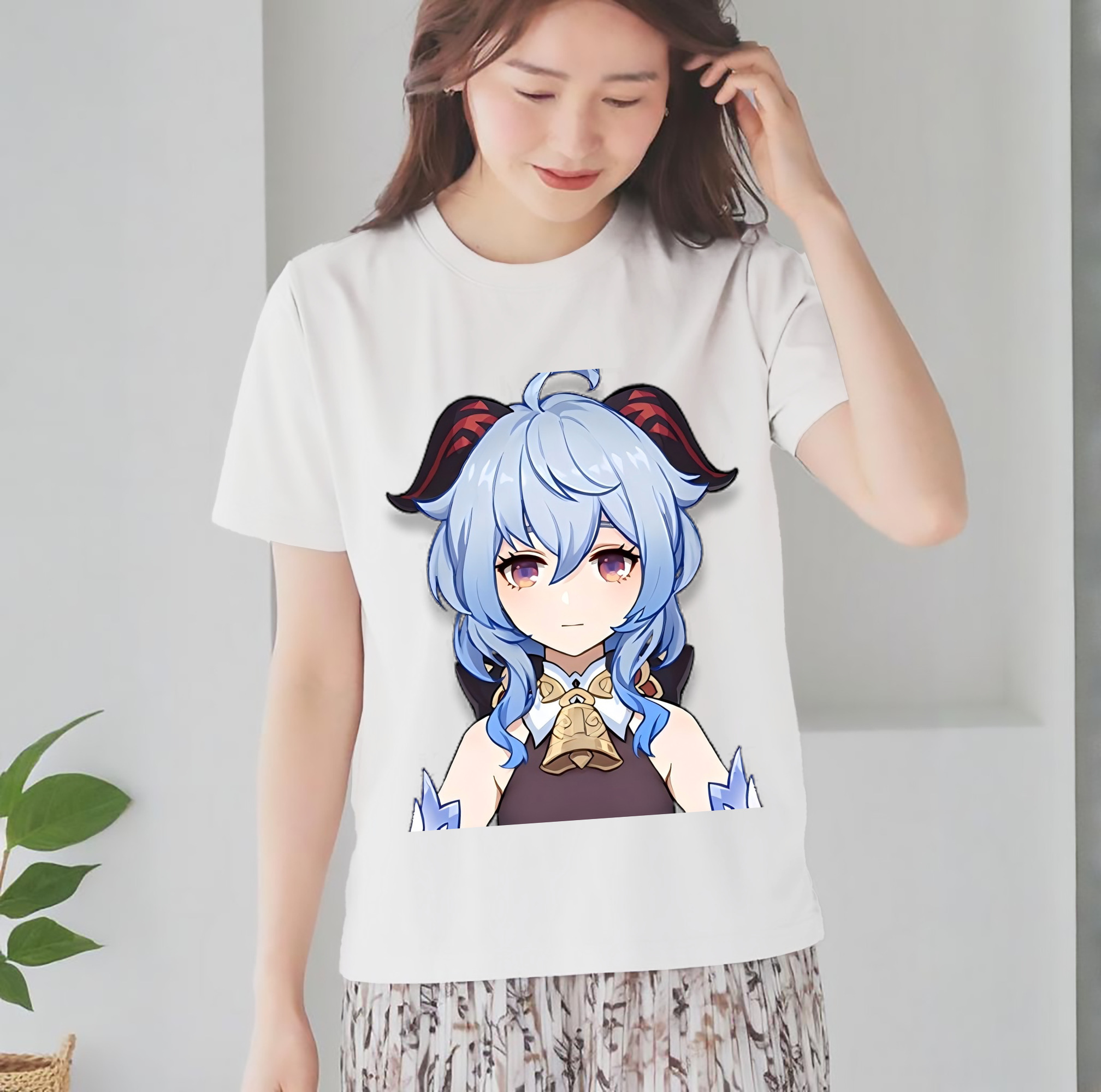 げんし神 甘雨 かんう genshin Ganyu レディースカジュアルプリントTシャツ（綿100％）