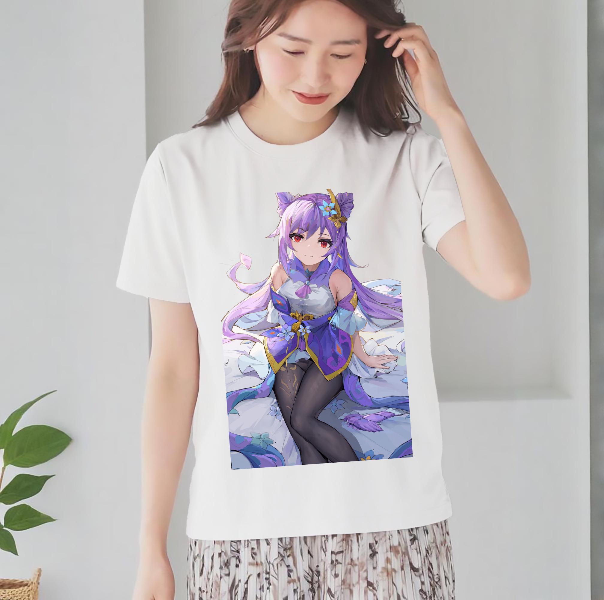 げんし神 刻晴 こくせい genshin Kokusei レディースカジュアルプリントTシャツ（綿100％）