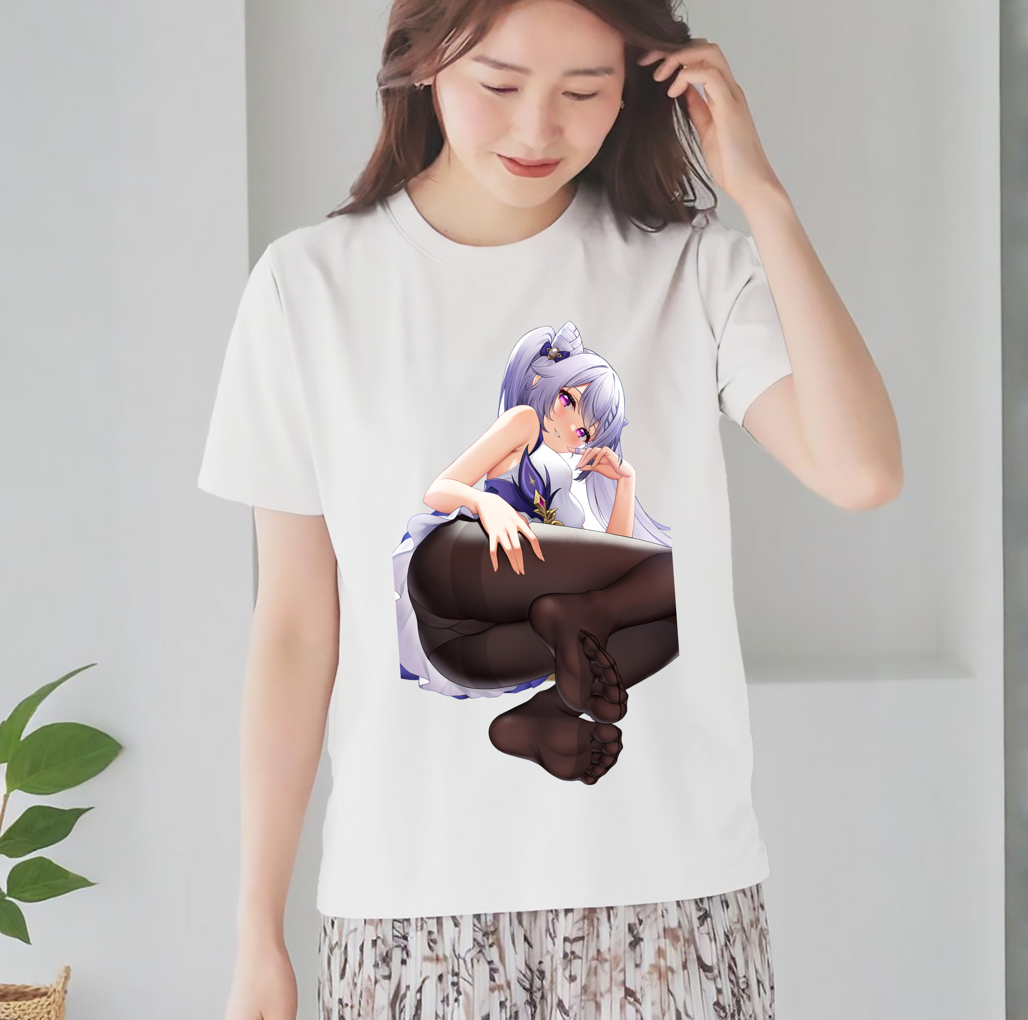 げんし神 刻晴 こくせい genshin Kokusei レディースカジュアルプリントTシャツ（綿100％）