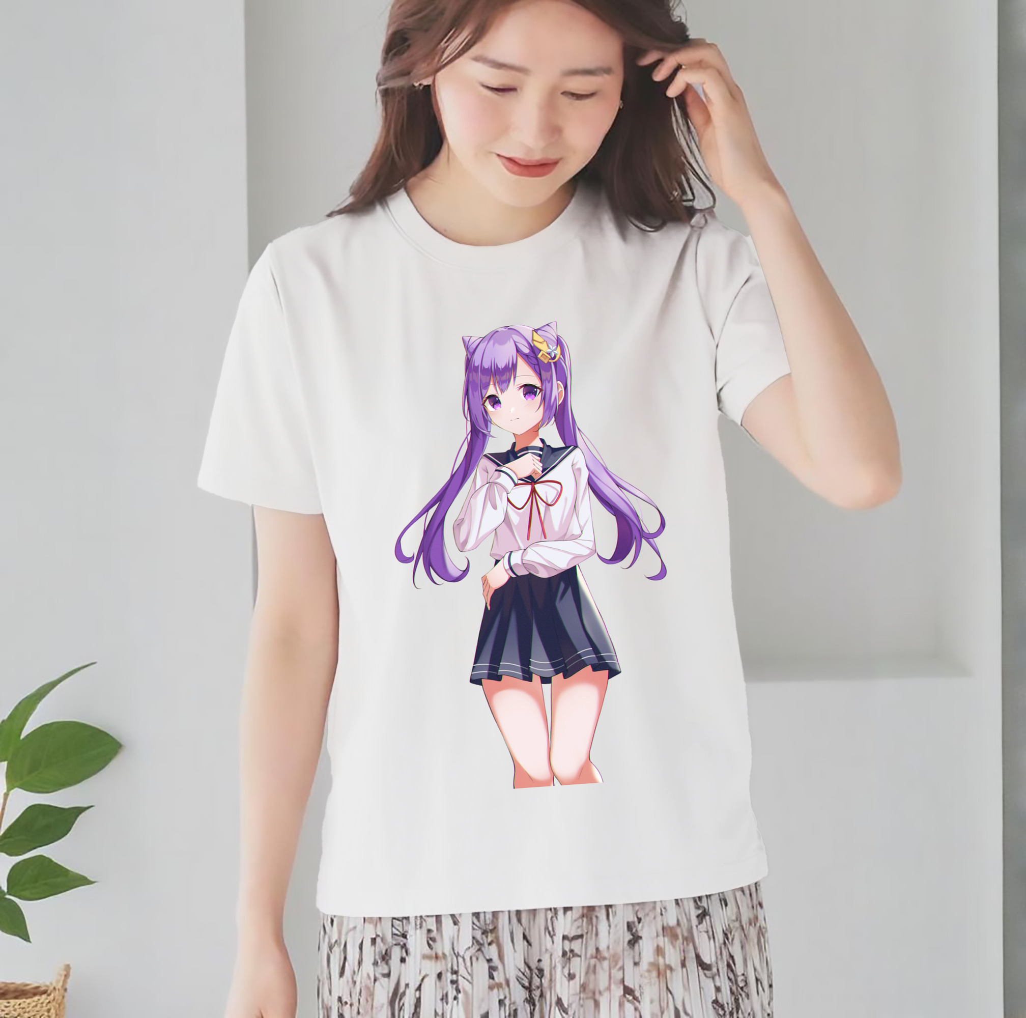 げんし神 刻晴 こくせい genshin Kokusei レディースカジュアルプリントTシャツ（綿100％）