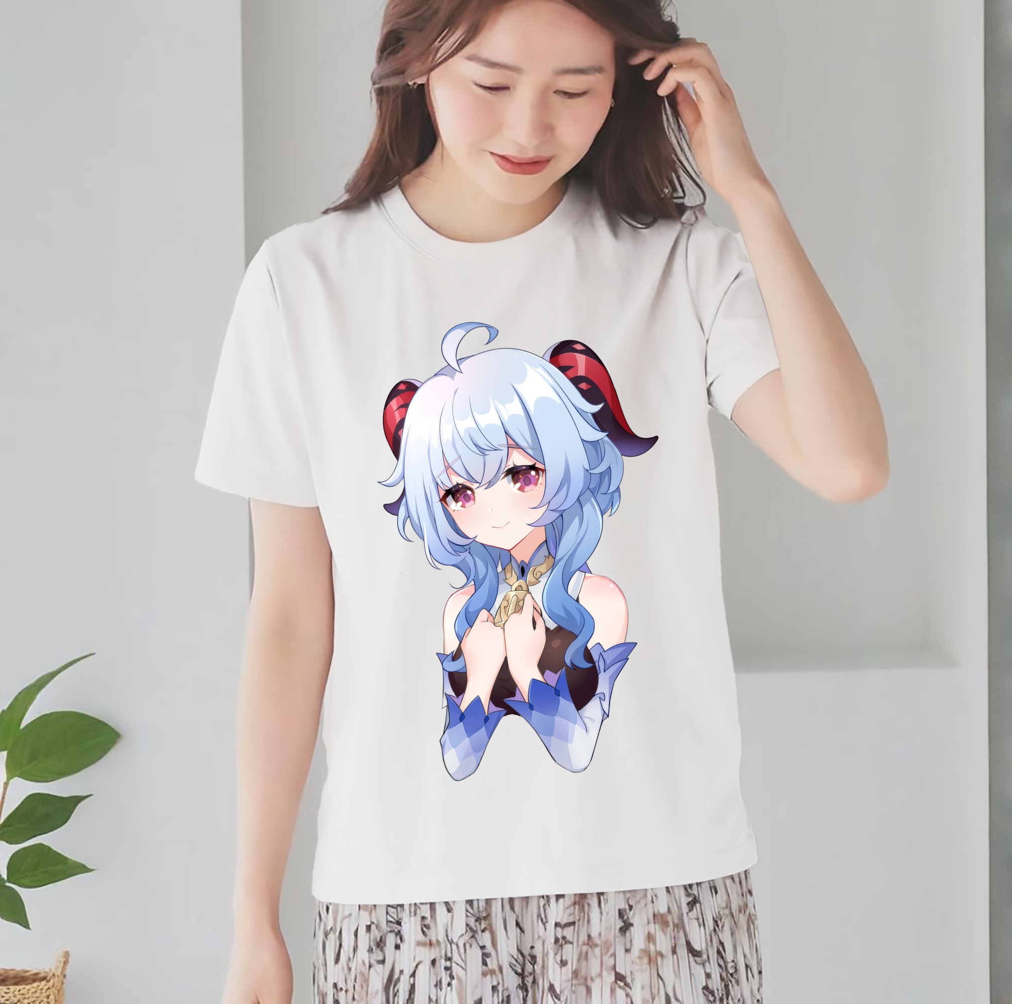 げんし神 甘雨 かんう genshin Ganyu レディースカジュアルプリントTシャツ（綿100％）