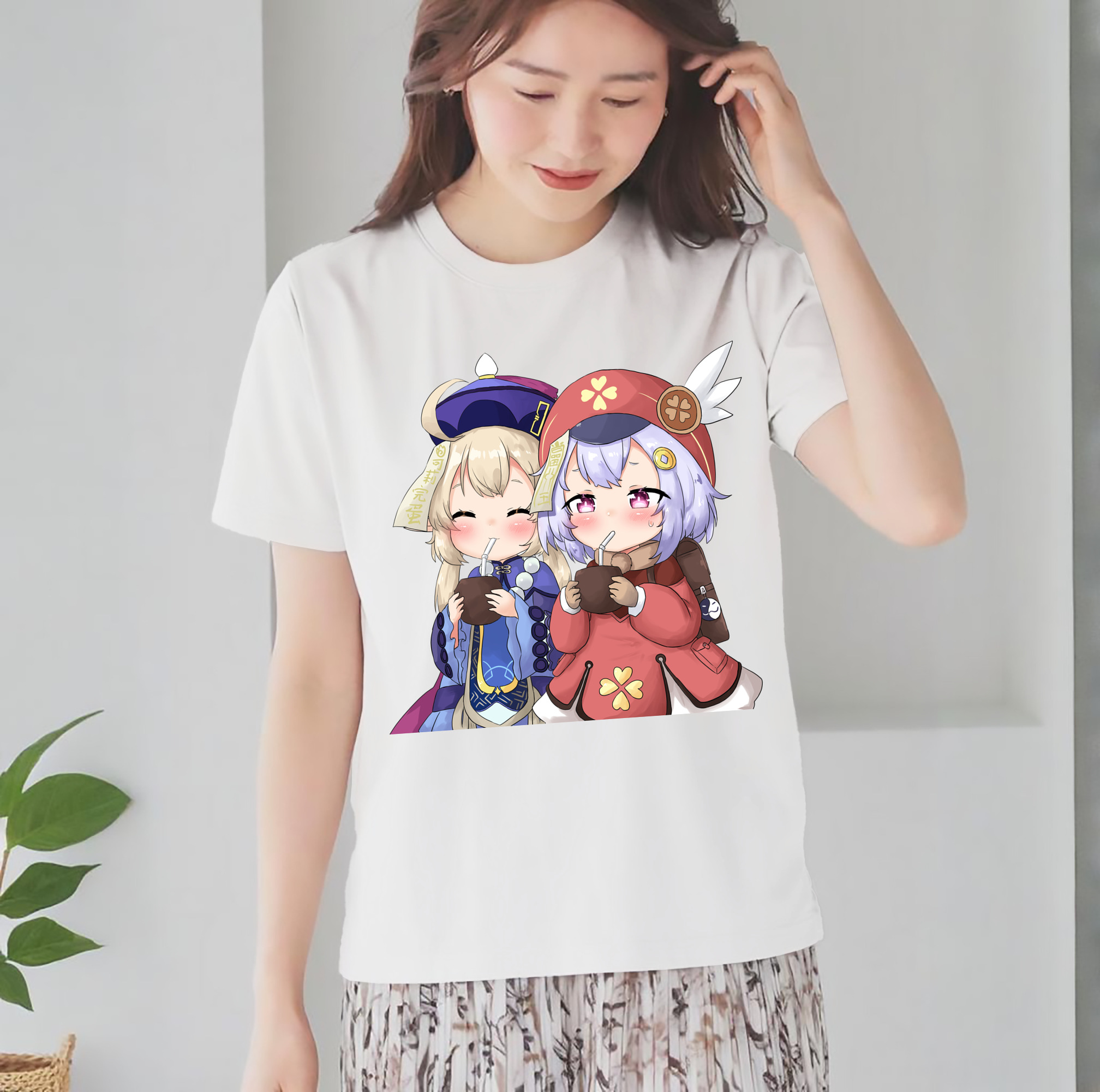 げんし神 七七 なな  genshin Nana レディースカジュアルプリントTシャツ（綿100％）