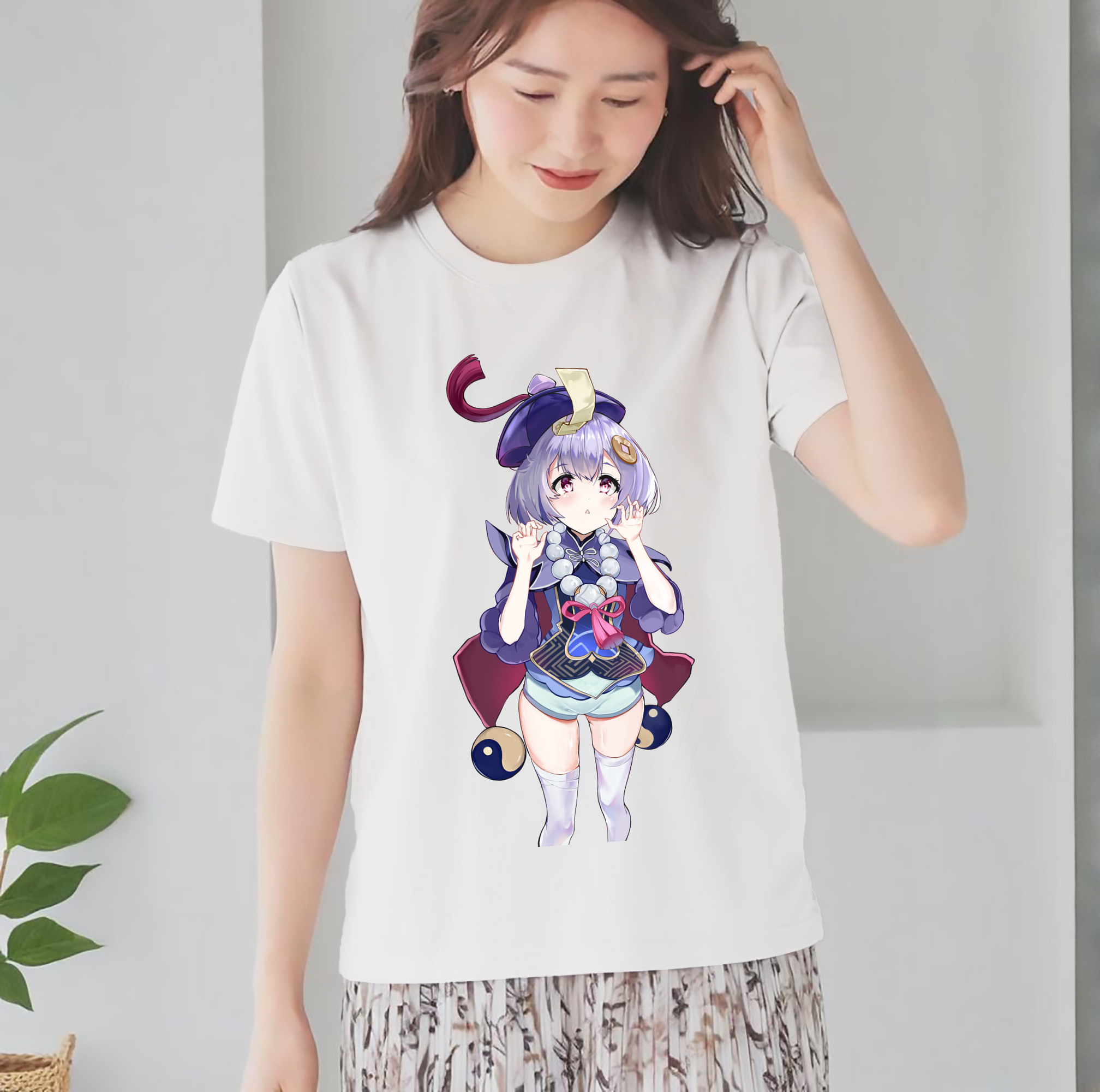 げんし神 七七 なな  genshin Nana レディースカジュアルプリントTシャツ（綿100％）