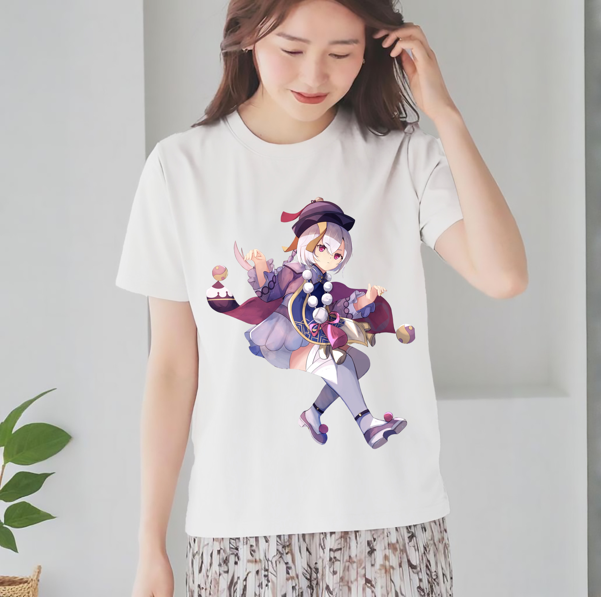 げんし神 七七 なな  genshin Nana レディースカジュアルプリントTシャツ（綿100％）